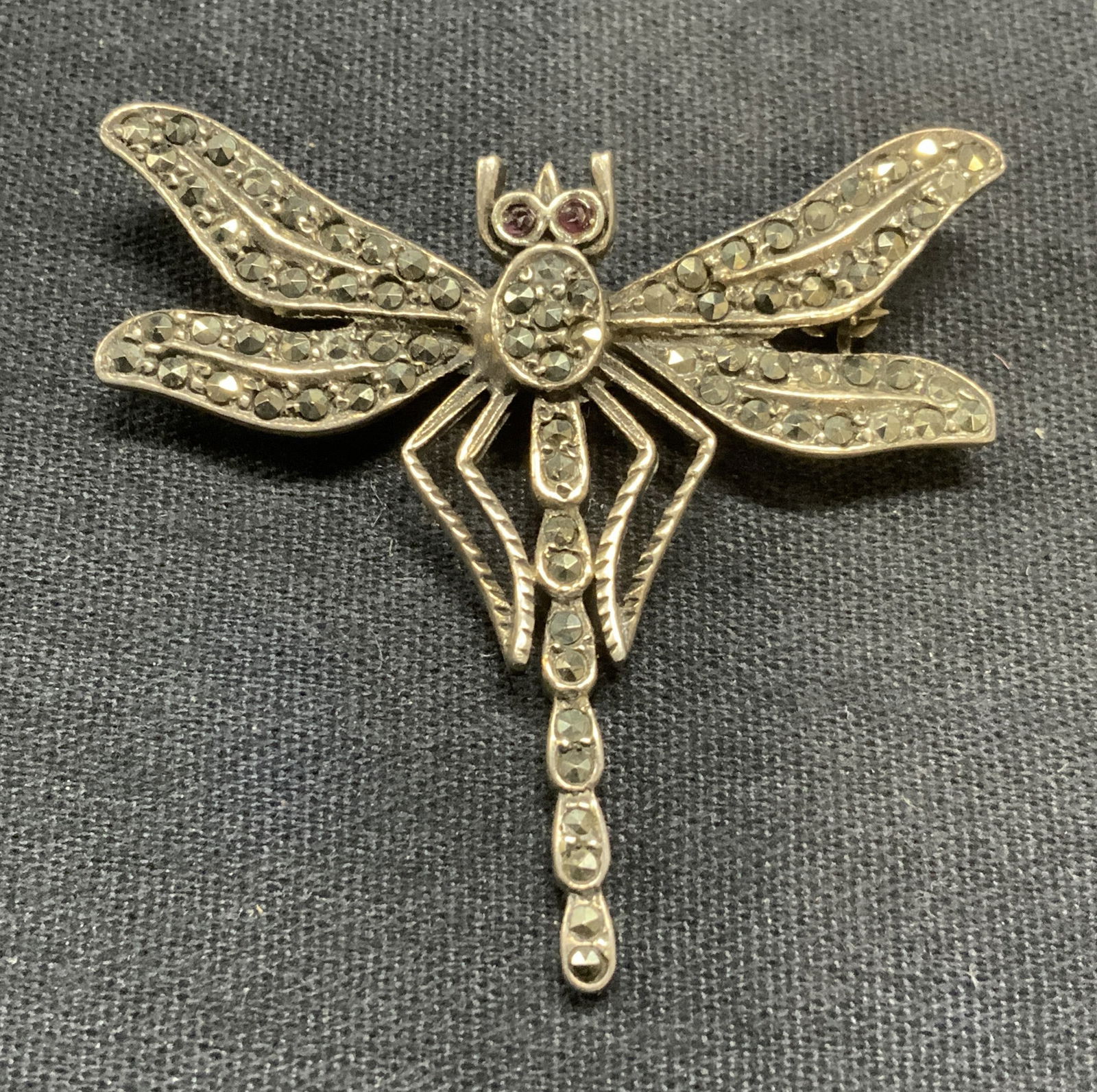 Vintage Sterling Silver Marcasite Dragonfly Brooch (1 of 7)