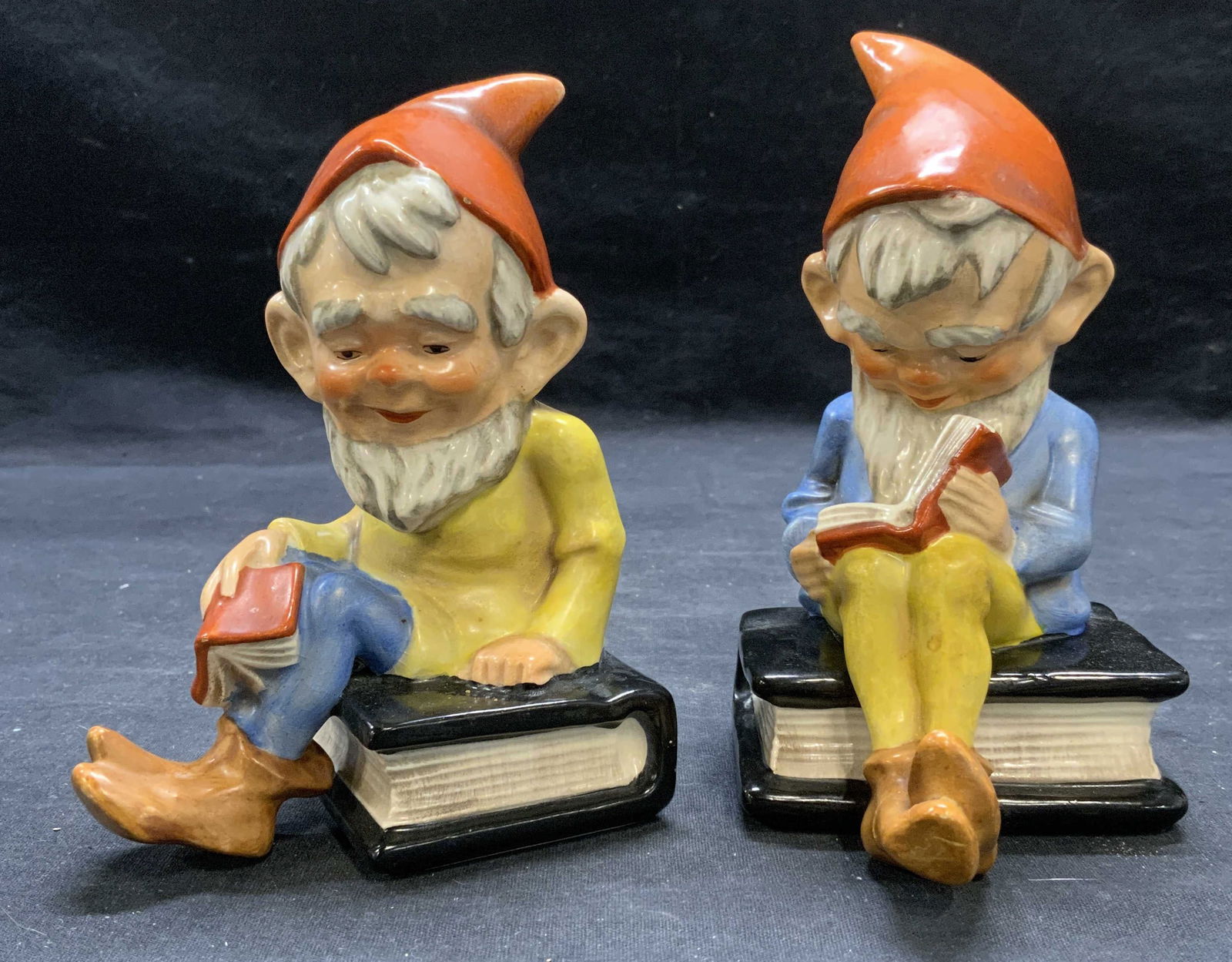 Pr Vtg GOEBEL Gnome Figural Ceramic Bookends 1950s (1 of 8)