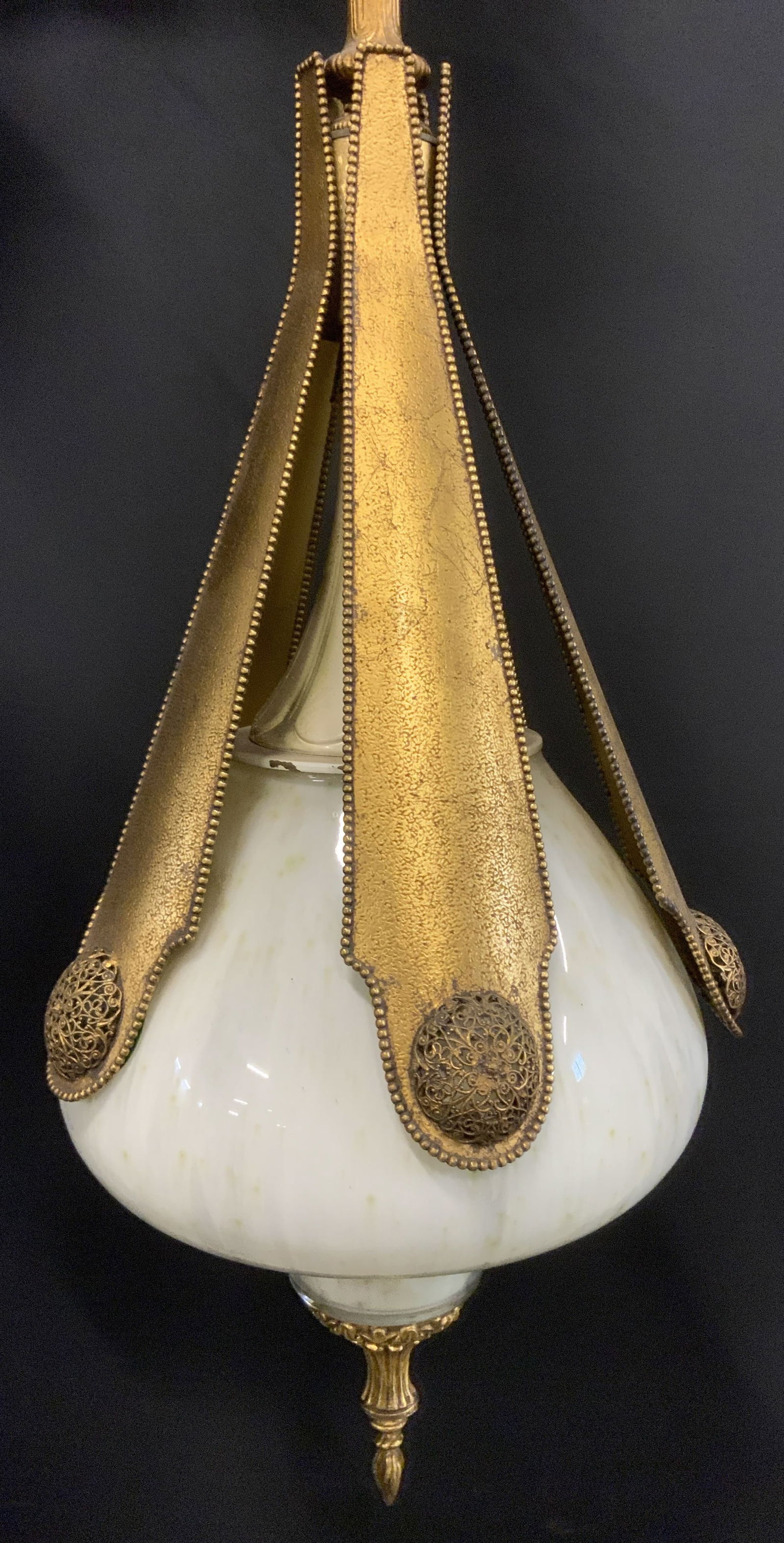 Gilt Metal w Art Glass Mid Century Pendant Light (1 of 9)