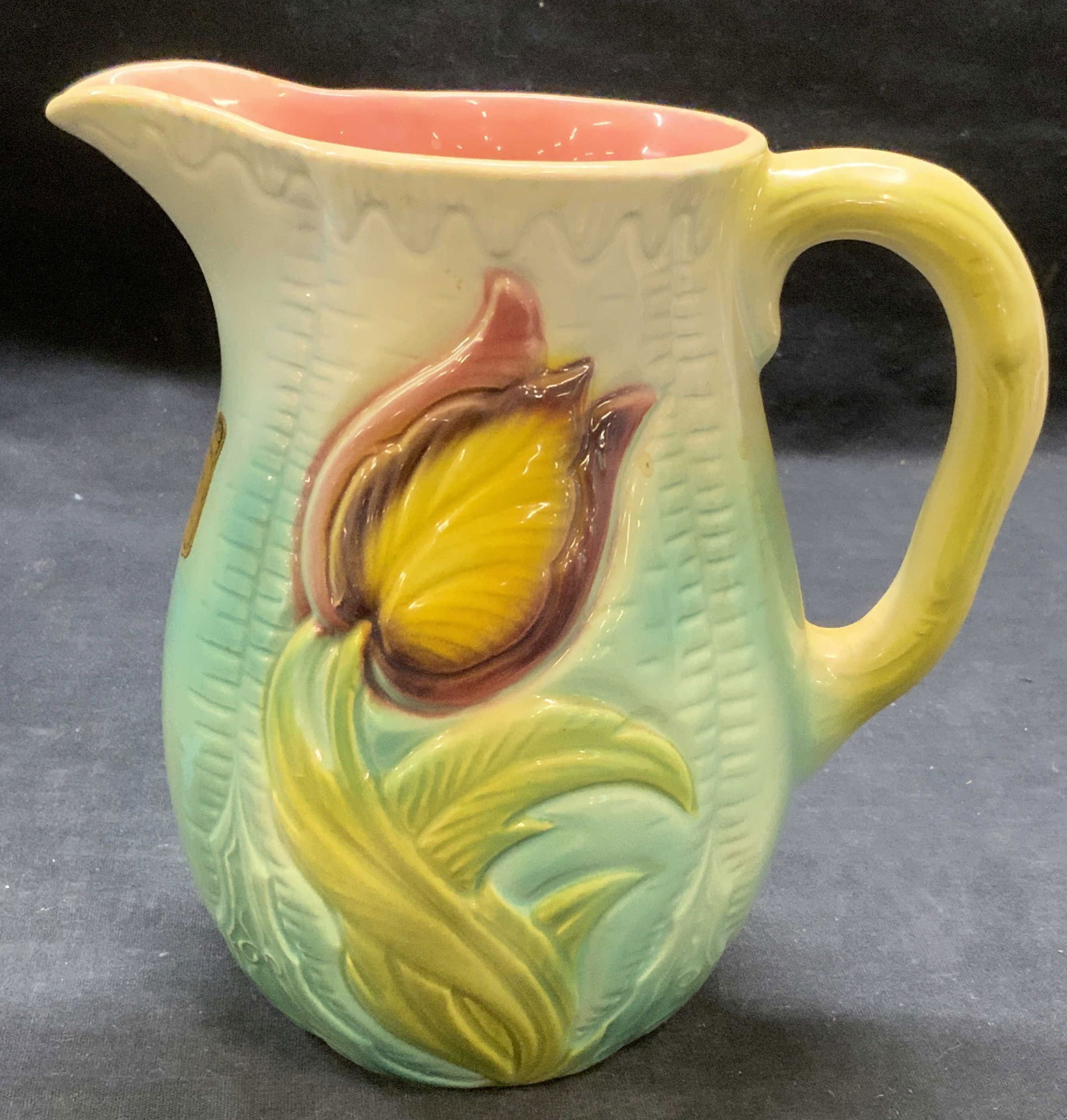 Vtg St Clement Barbotine Ceramic Floral Pitcher (1 of 6)