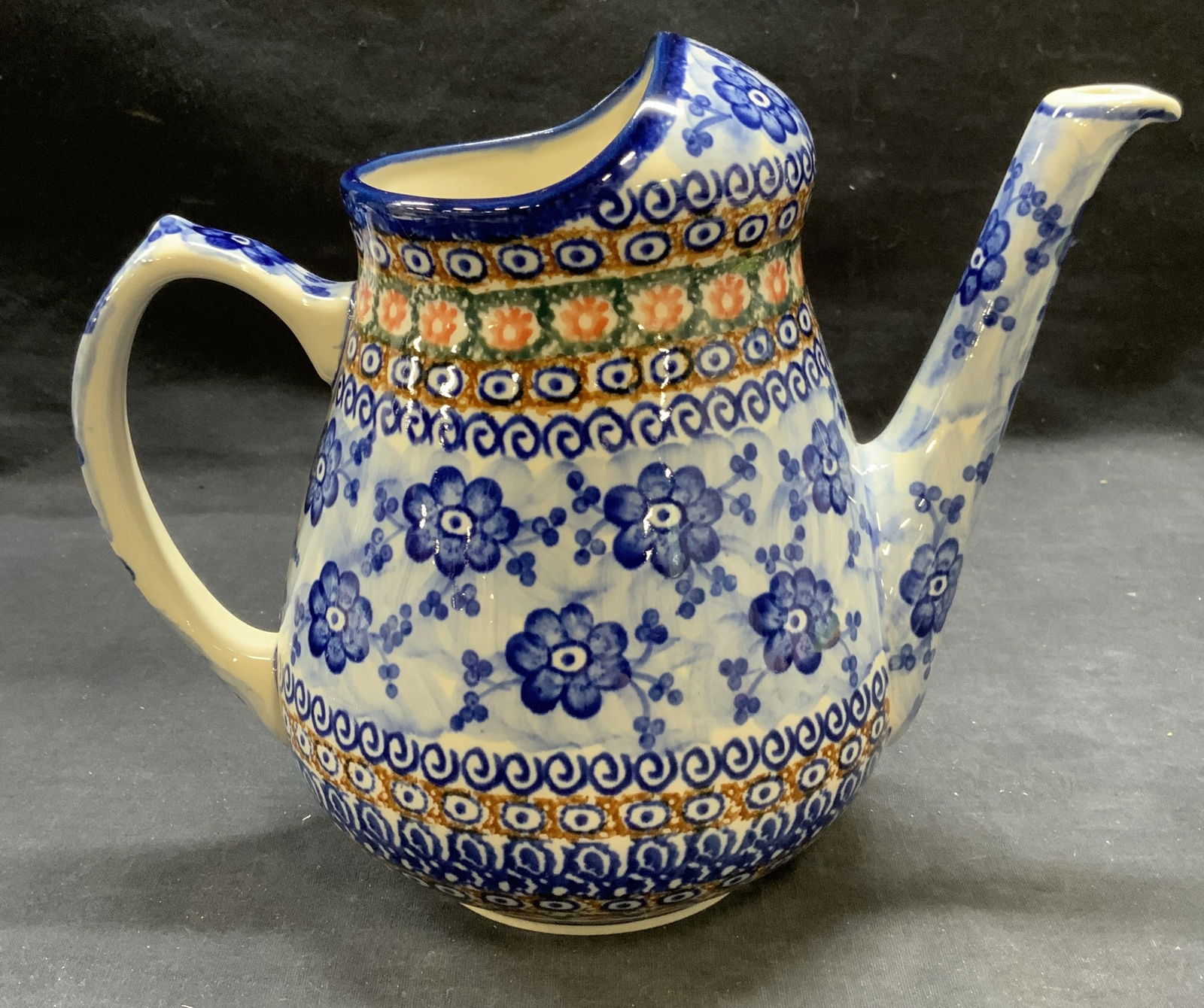 Vtg Boleslawiec Ceramic Floral Teapot, Poland (1 of 6)