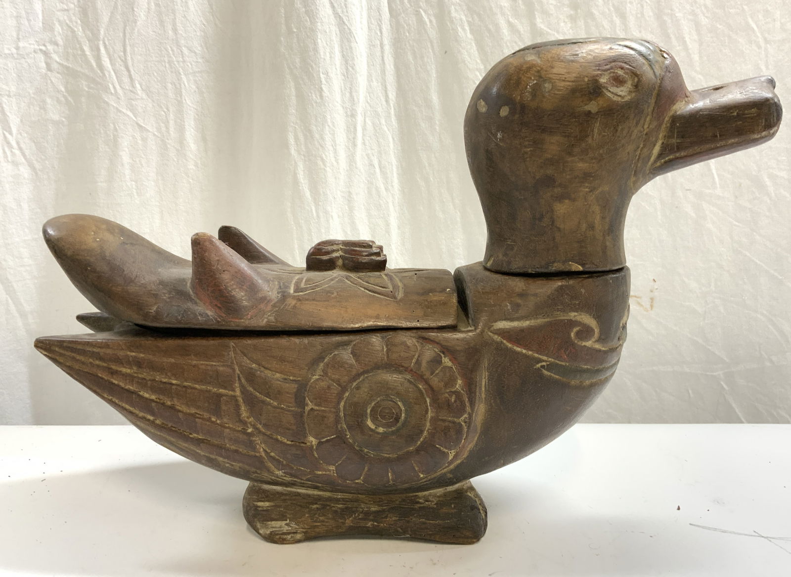 Carved Wooden Duck Thai Prayer Box W Lid (1 of 8)