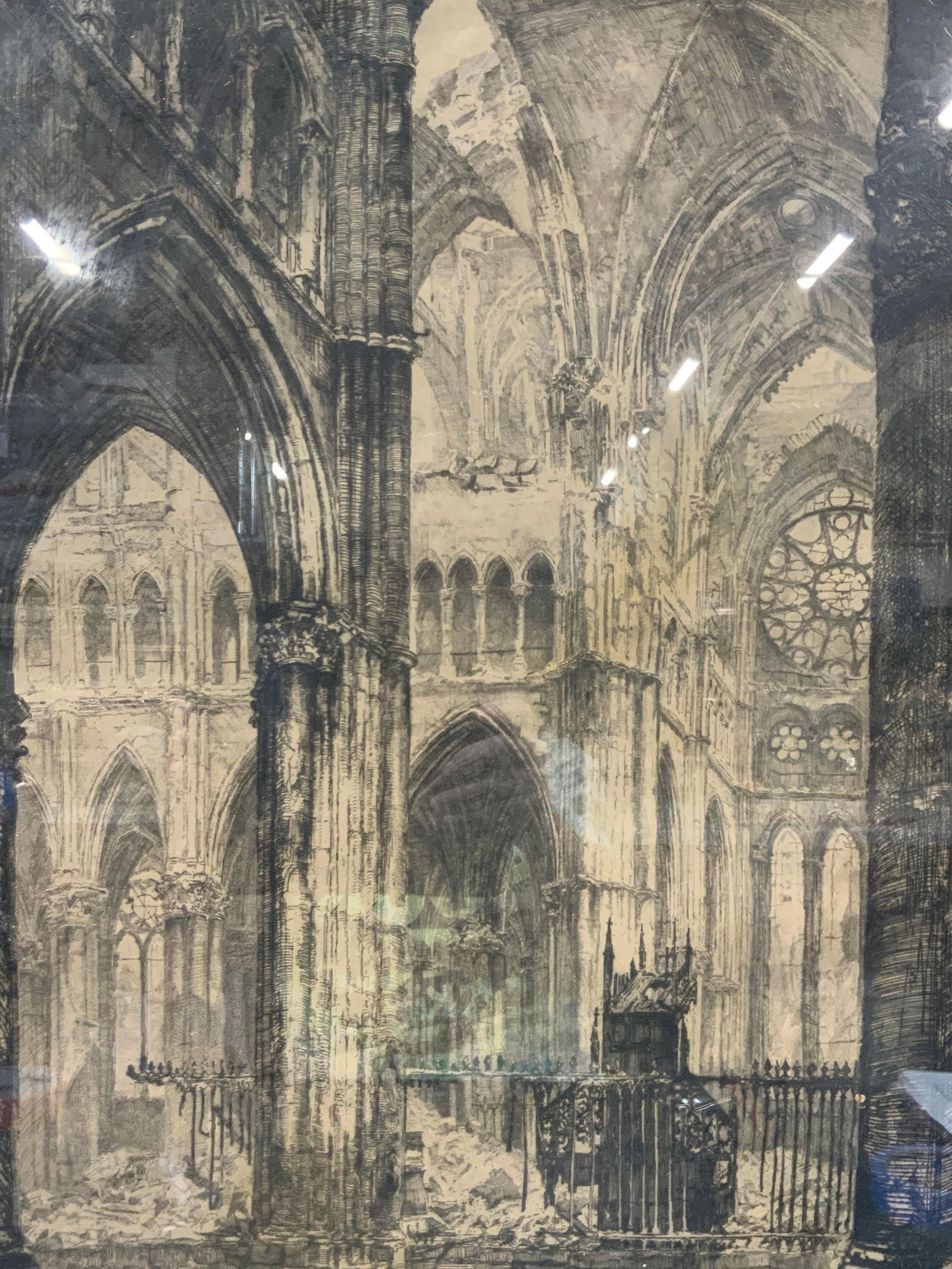Louis Orr Sgd Cathedral Interior Etching 29in (1 of 11)