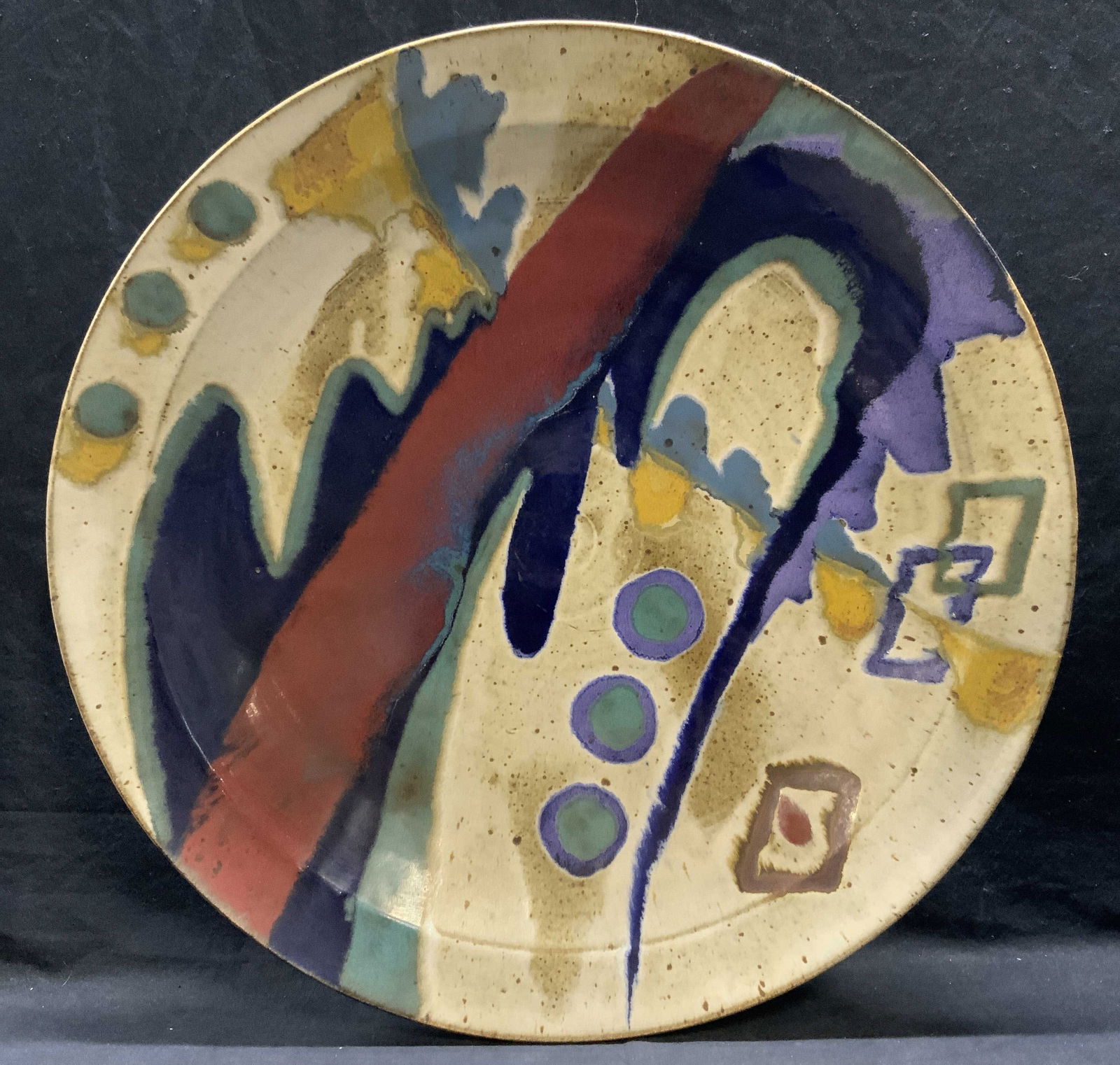 XL Vtg Signed Art Pottery Centerpiece Plate, 2Ft (1 of 8)