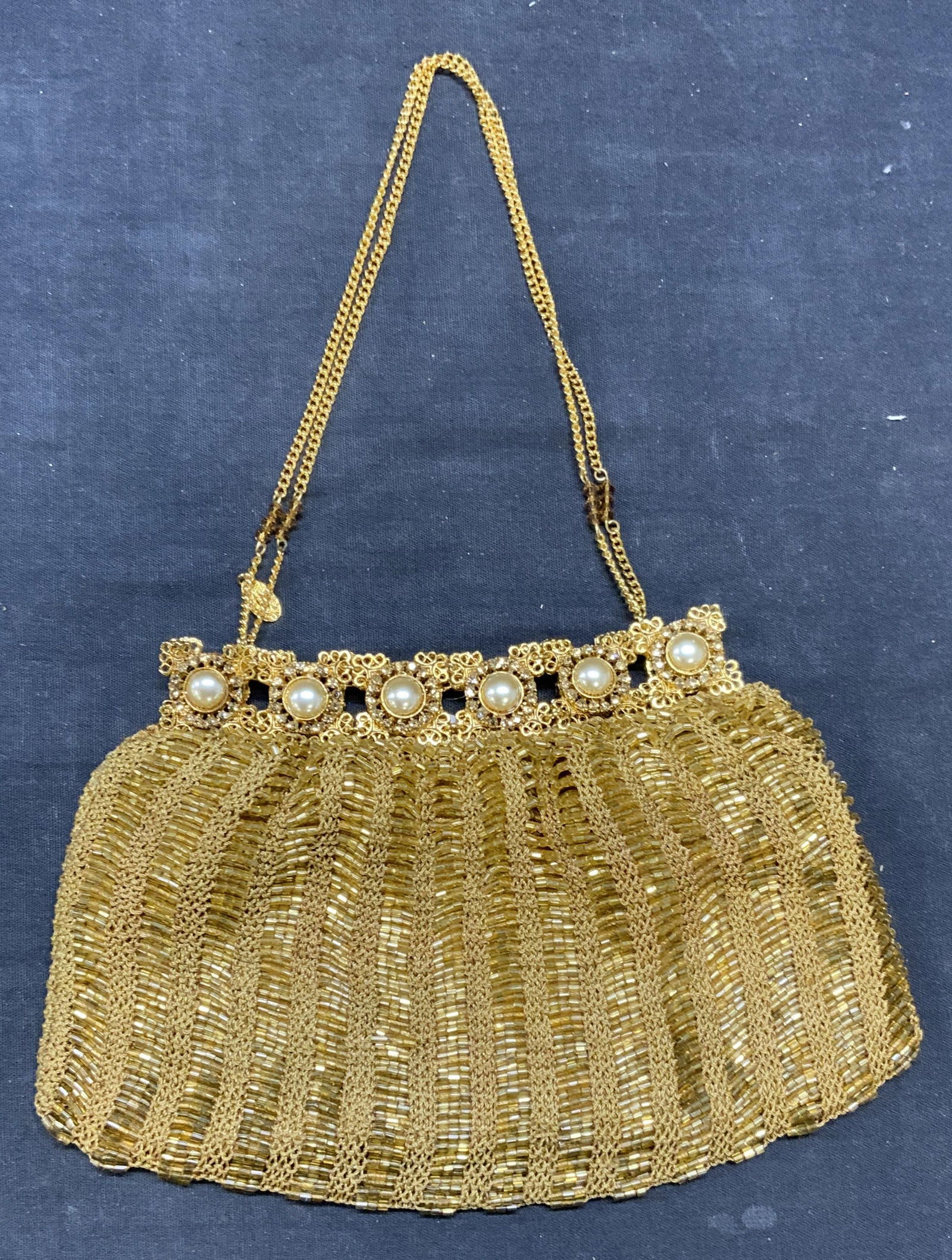 Clara Kasavina Gold Tone Woven Mesh Beaded Handbag (1 of 8)