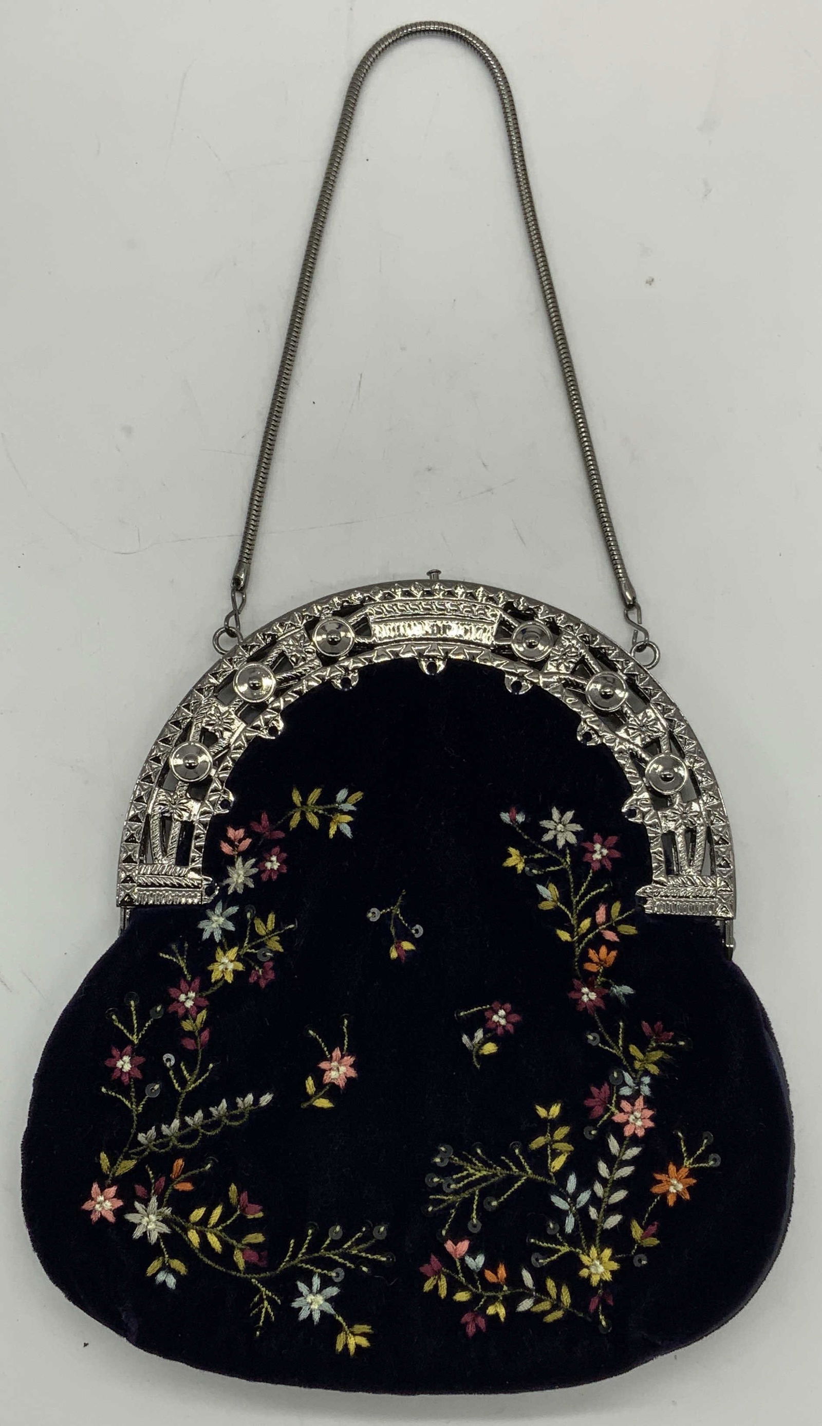 Bloomingdales Blue Velvet Floral Handbag (1 of 8)