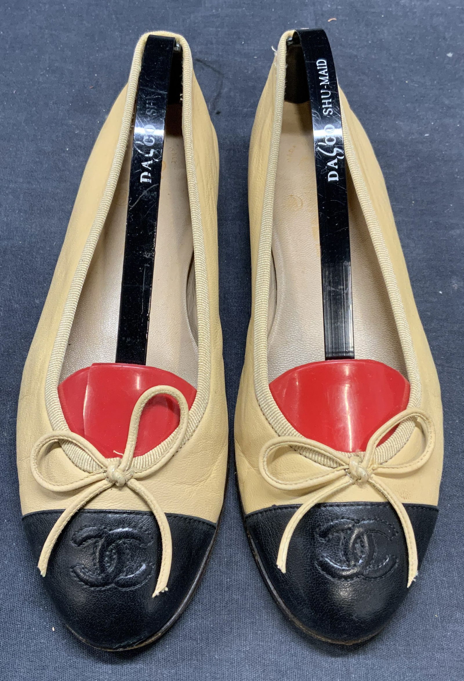 Chanel Tan & Black Leather CC Flats, Italy (1 of 7)