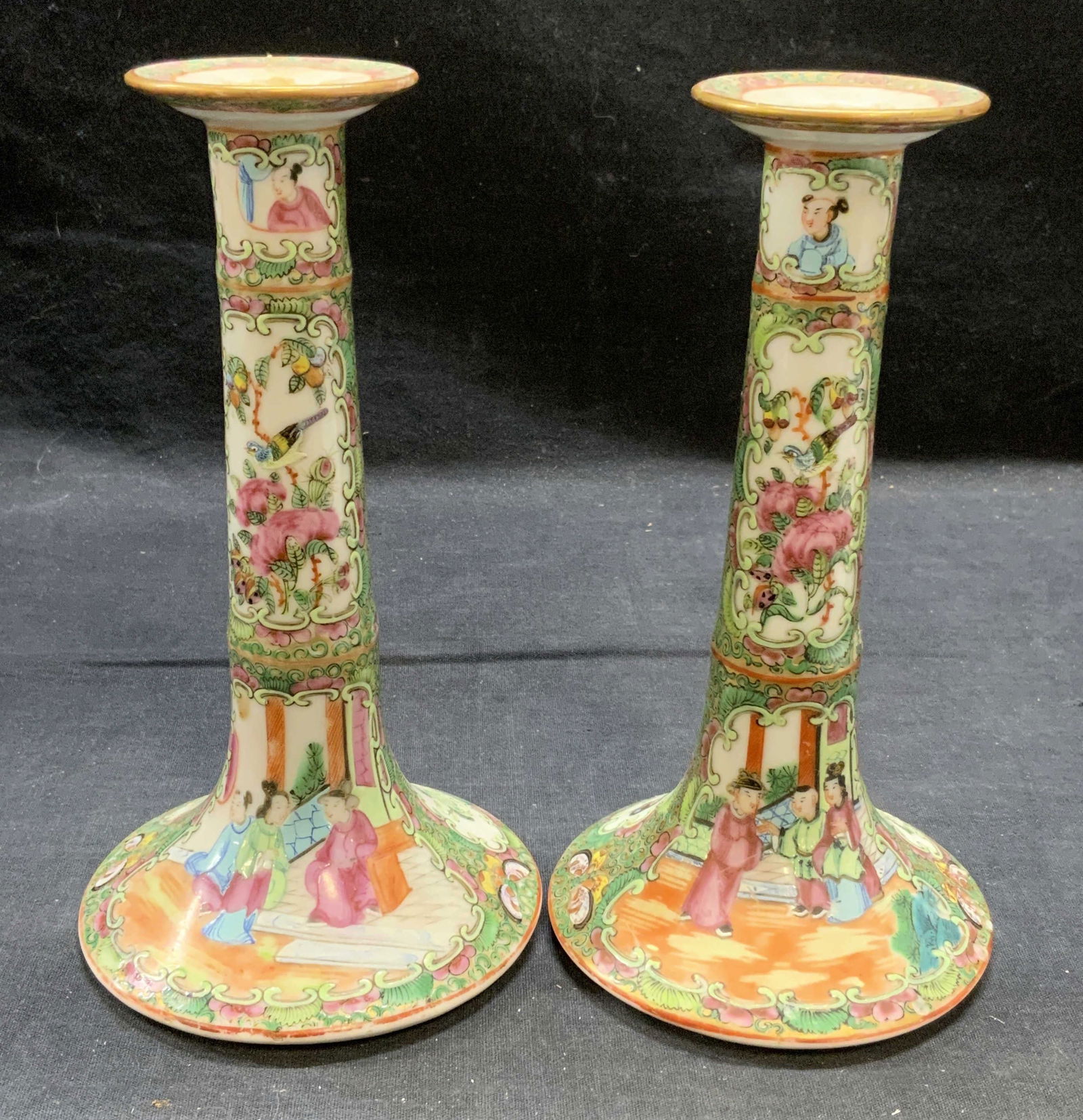 Pair Chinese Porcelain Famille Rose Candlesticks (1 of 6)