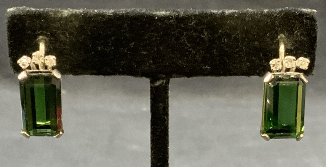 Vintage Silver Tn Emerald Gemstone Earrings (1 of 7)