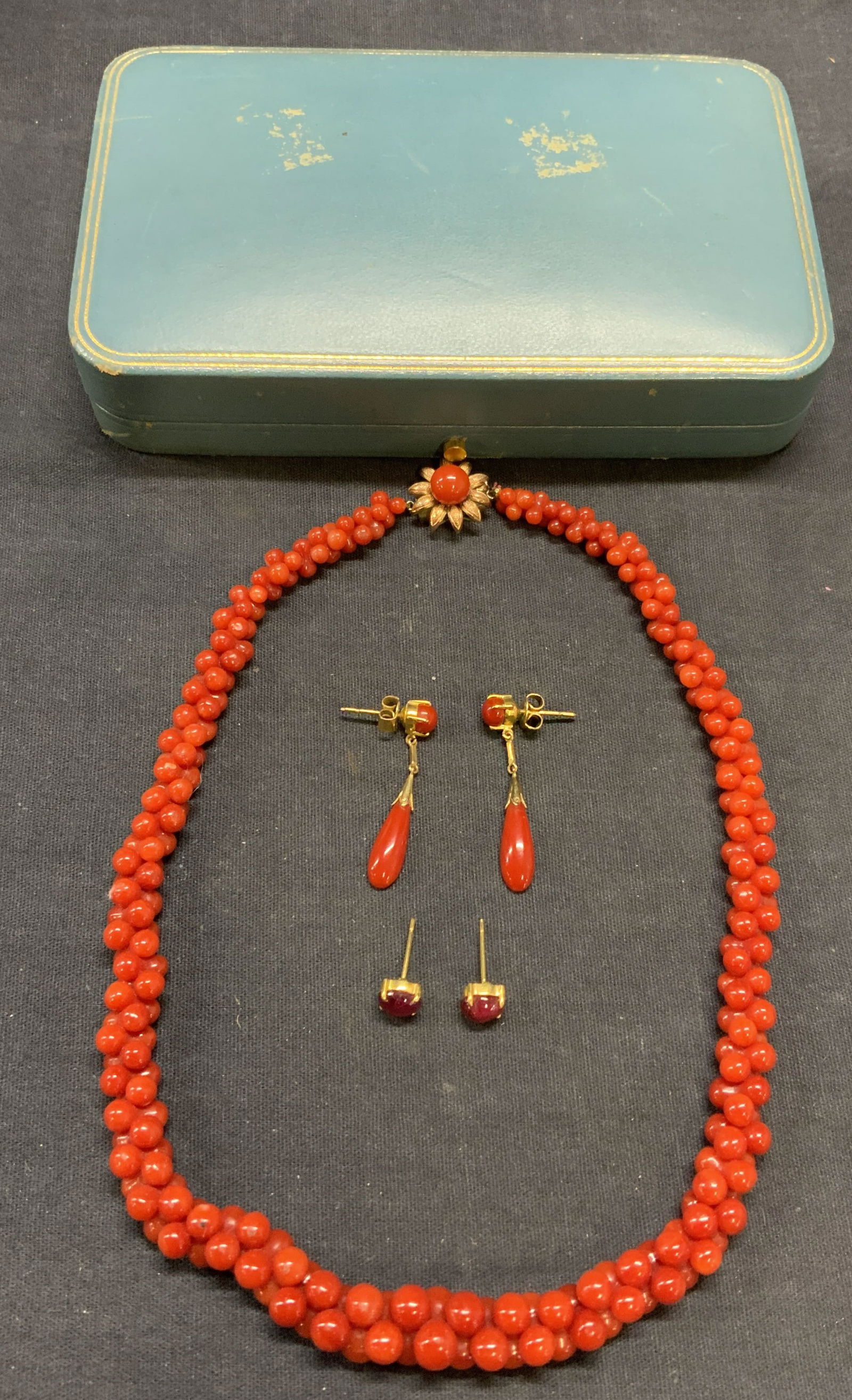 Lot 3 Vtg Coral Necklace, 14k Gold Earrings + (1 of 11)