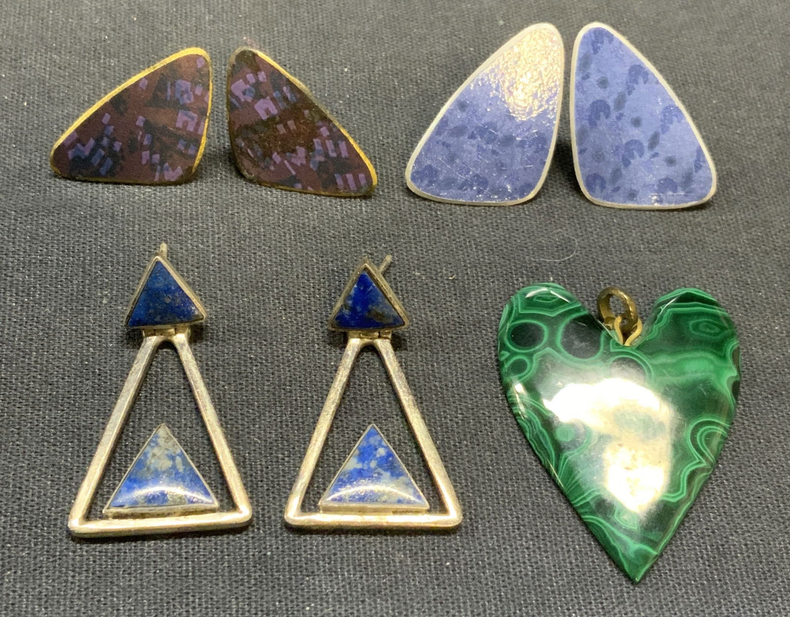 Lot 4 Sterling Silver Lapis Earrings, Malachite + (1 of 7)