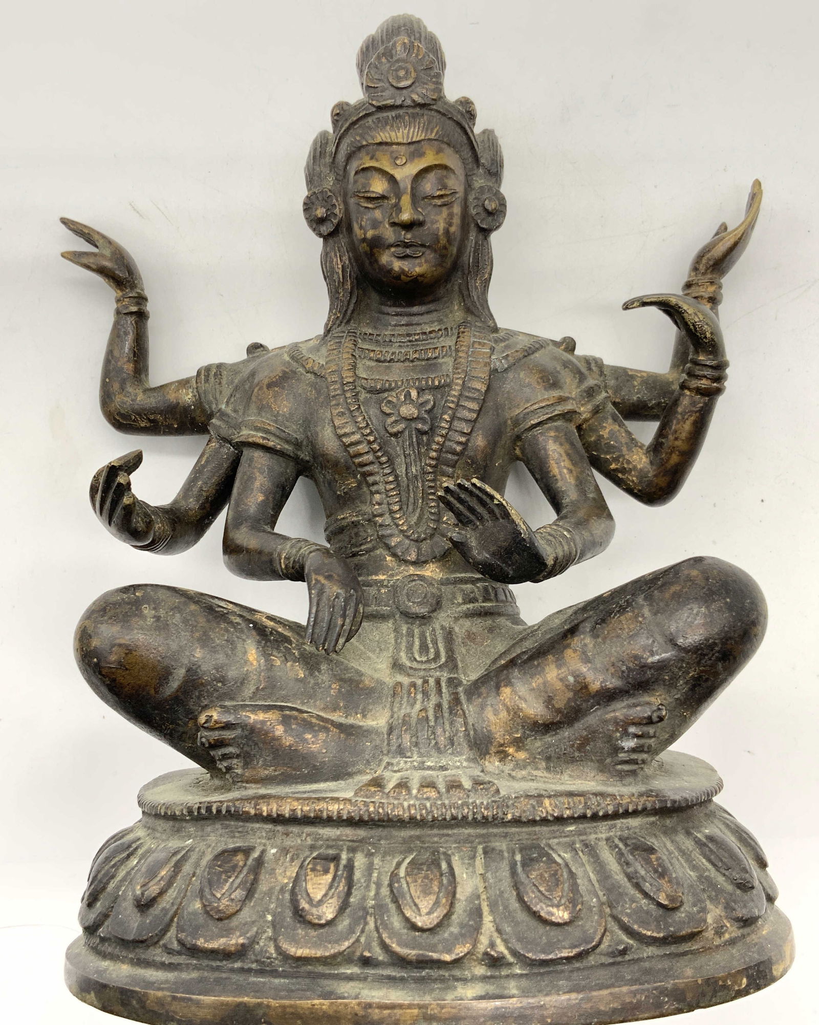Vtg Cast Bronze Six Armed Asian Buddha Deity (1 of 9)