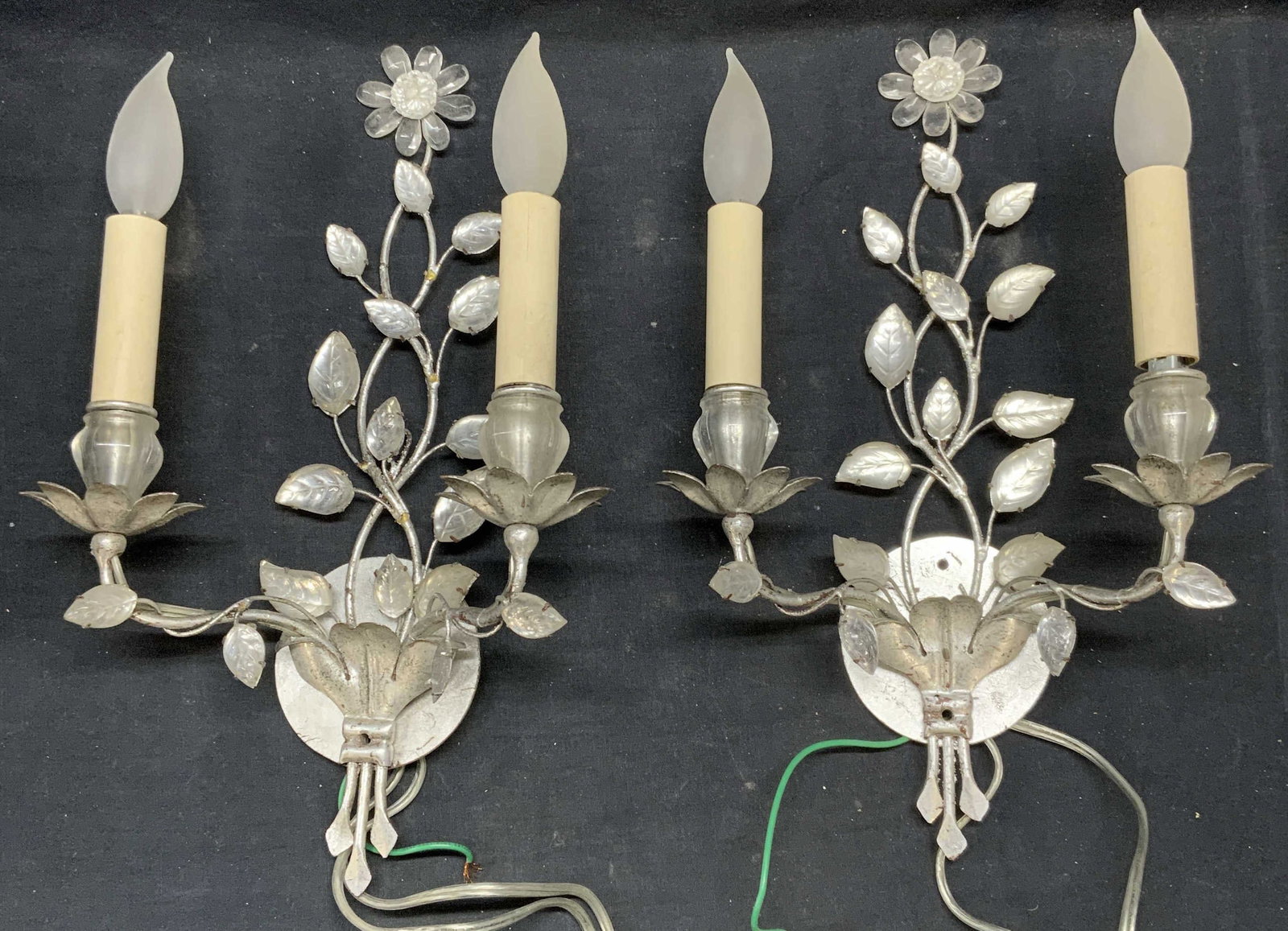 Pair Vintage Silver Leaf Floral Light Fixtures (1 of 10)