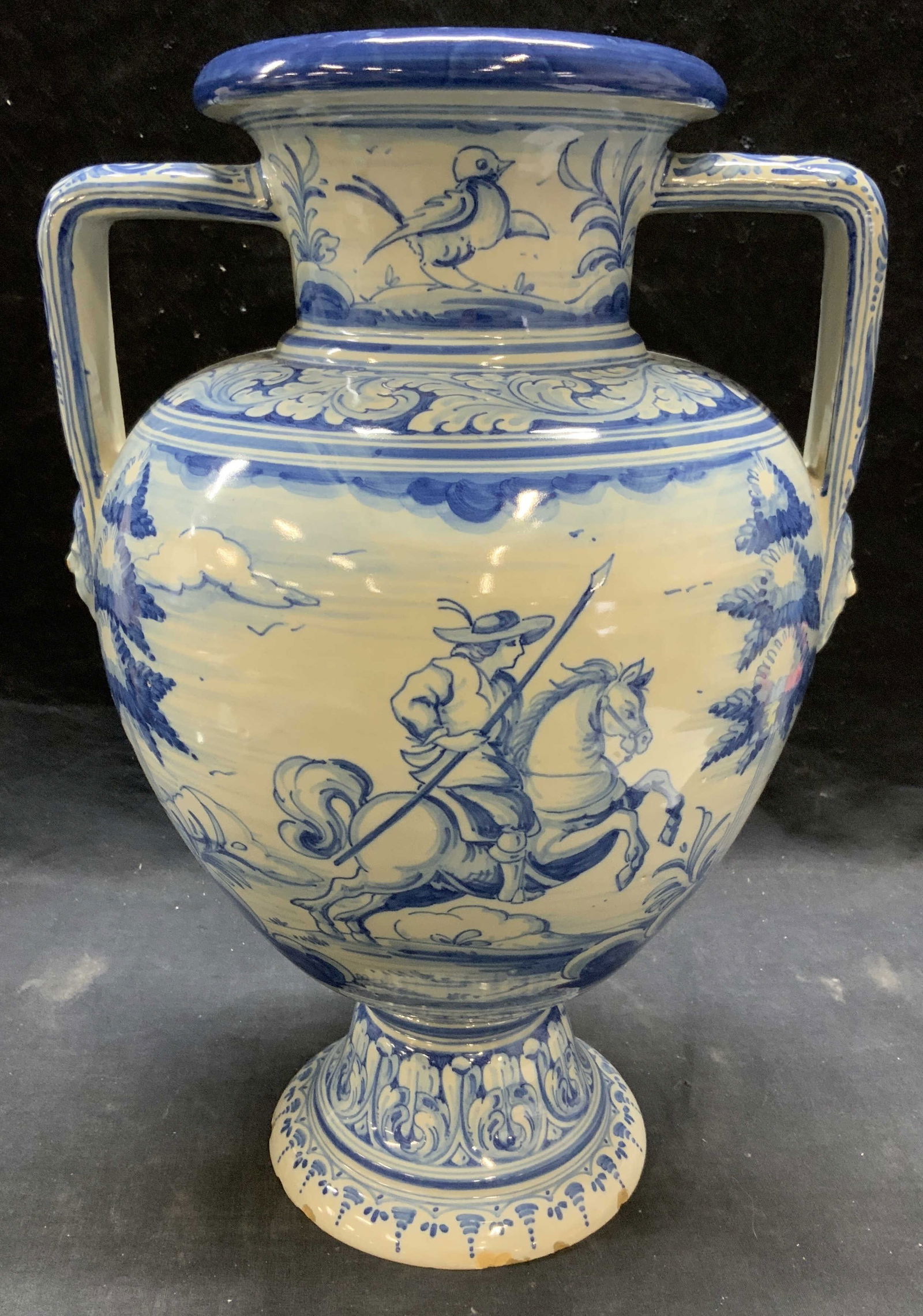 Blue & White Hand Painted Ceramic Urn, 15.5 In (1 of 8)