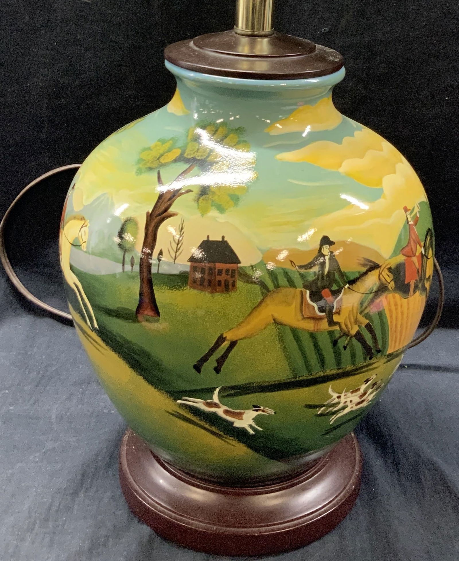 Pr Vtg Hand Painted Fox Hunt Scene Table Lamp (1 of 11)