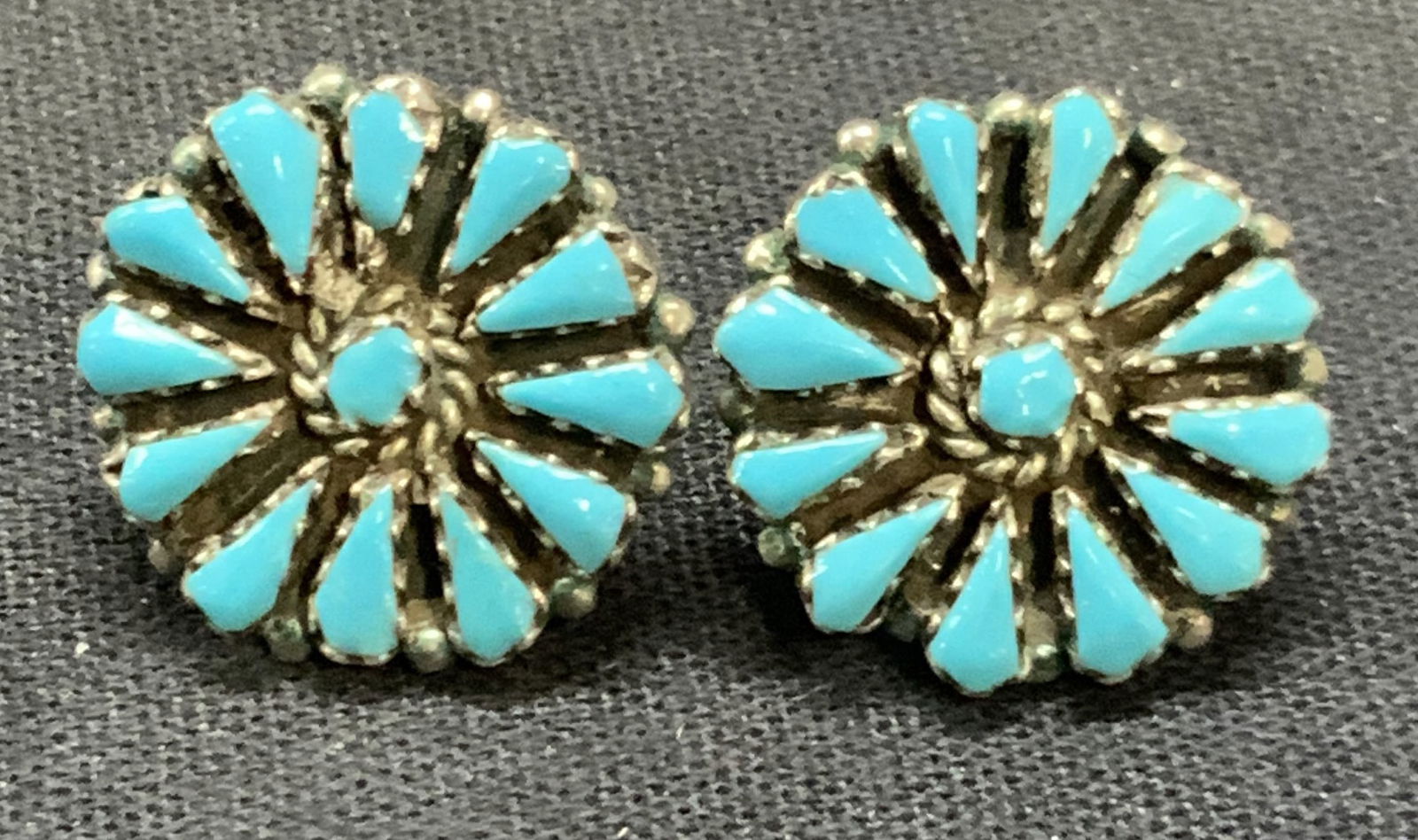 Vtg Sterling Silver & Turquoise Flower Earrings (1 of 6)