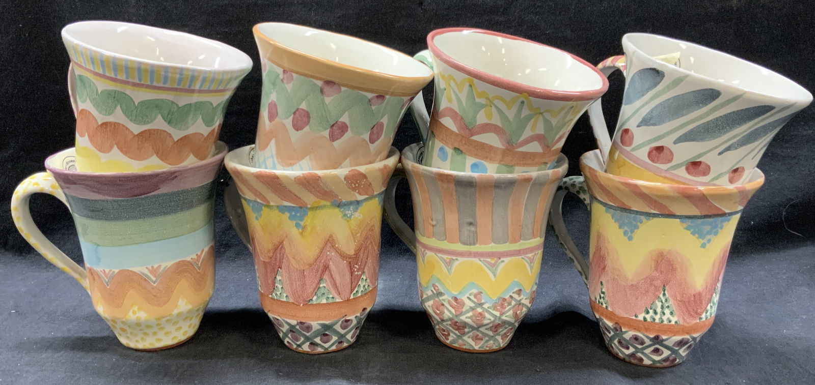 Set 8 Mackenzie Child Hand Made Ceramic Mugs (1 of 8)