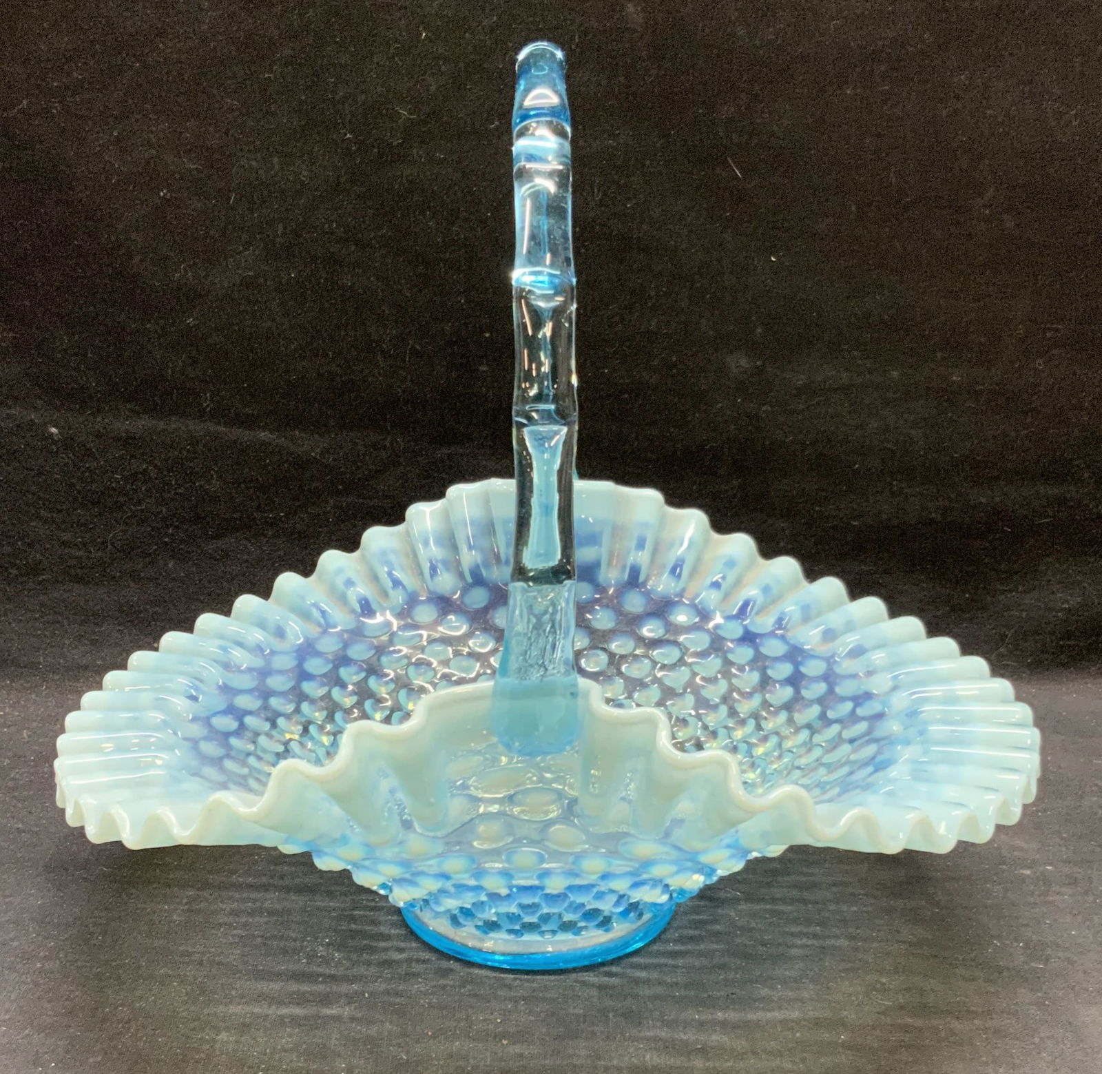 Fenton Style Blue Hobnail Art Glass Basket (1 of 6)