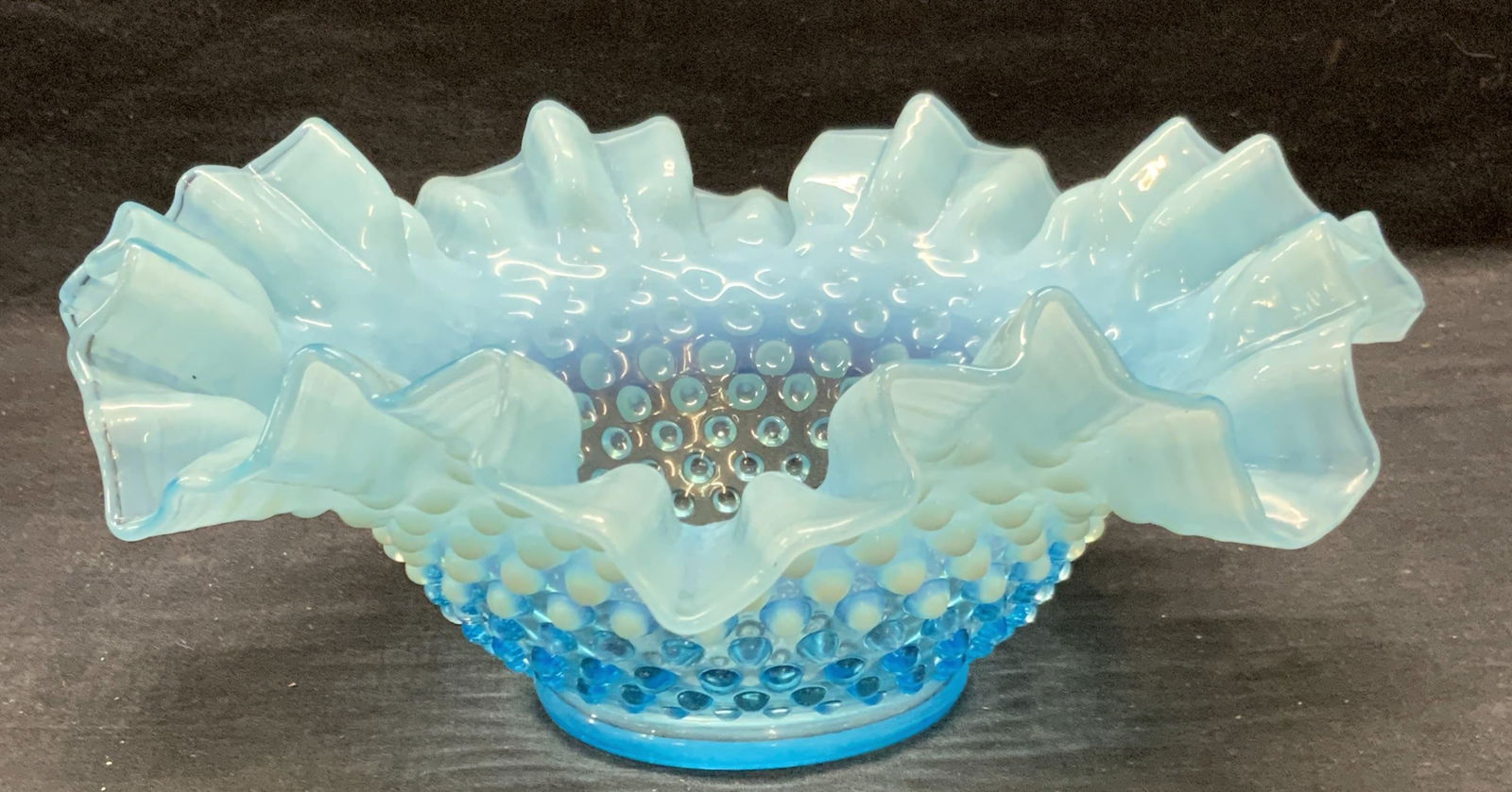 Fenton Style Blue Hobnail Art Glass Bowl (1 of 6)