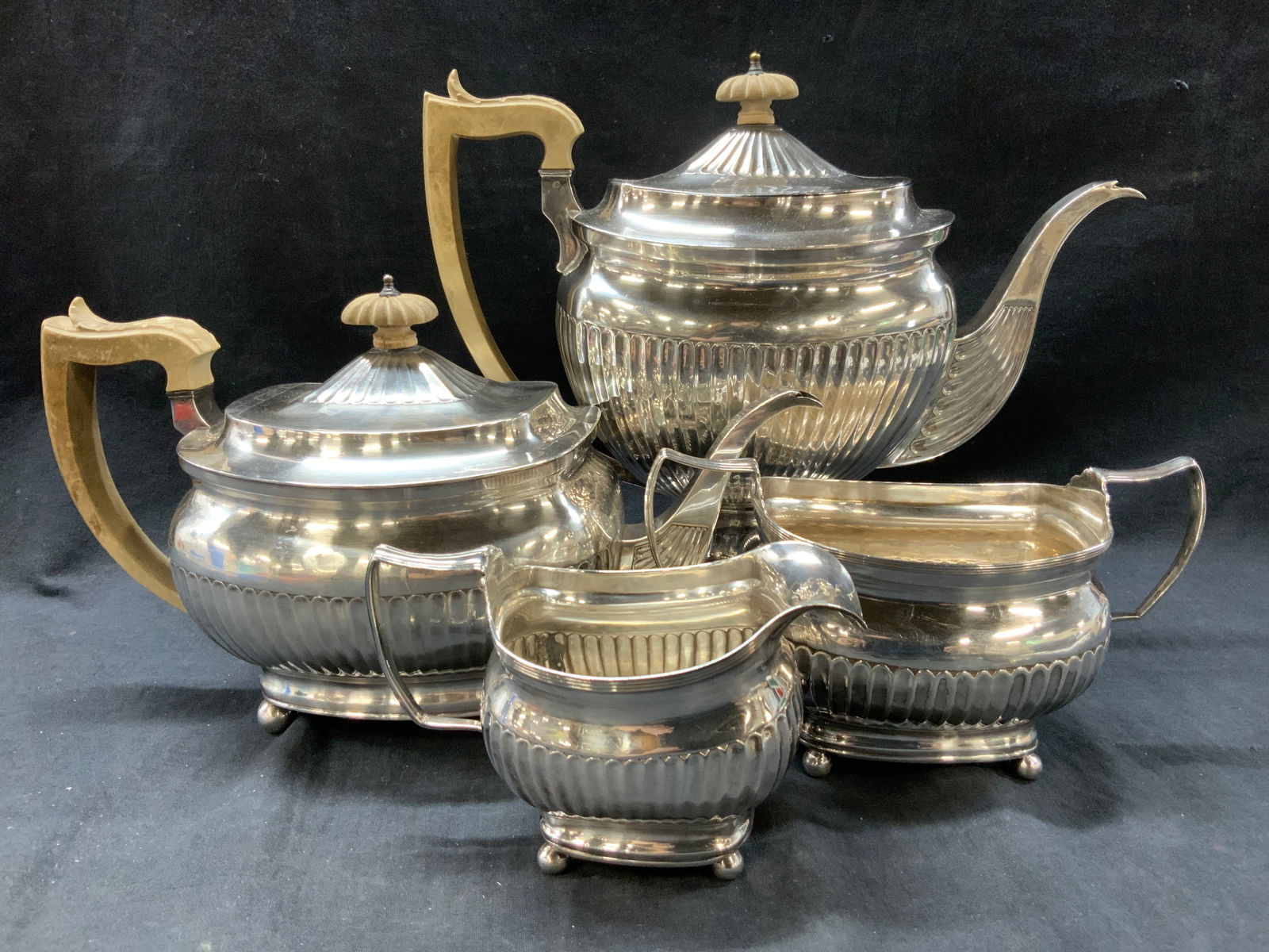 Set 4 English Sterling Silver Stamped Tea Service (1 of 13)