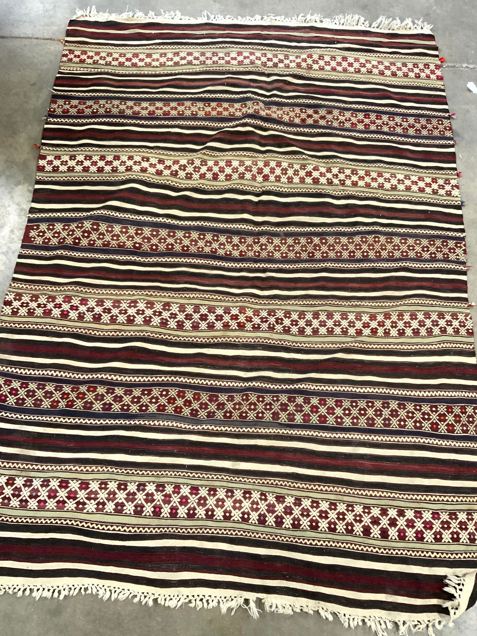 Hand Loomed Turkish Wool Kilim Rug w Tassels (1 of 8)