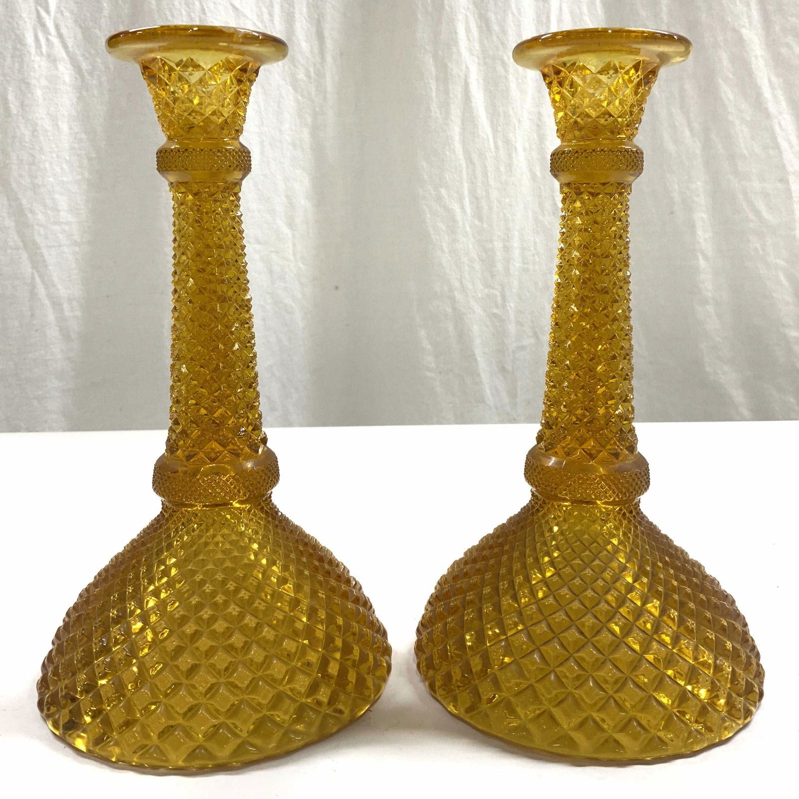 Pair Amber Glass Candlesticks (1 of 7)