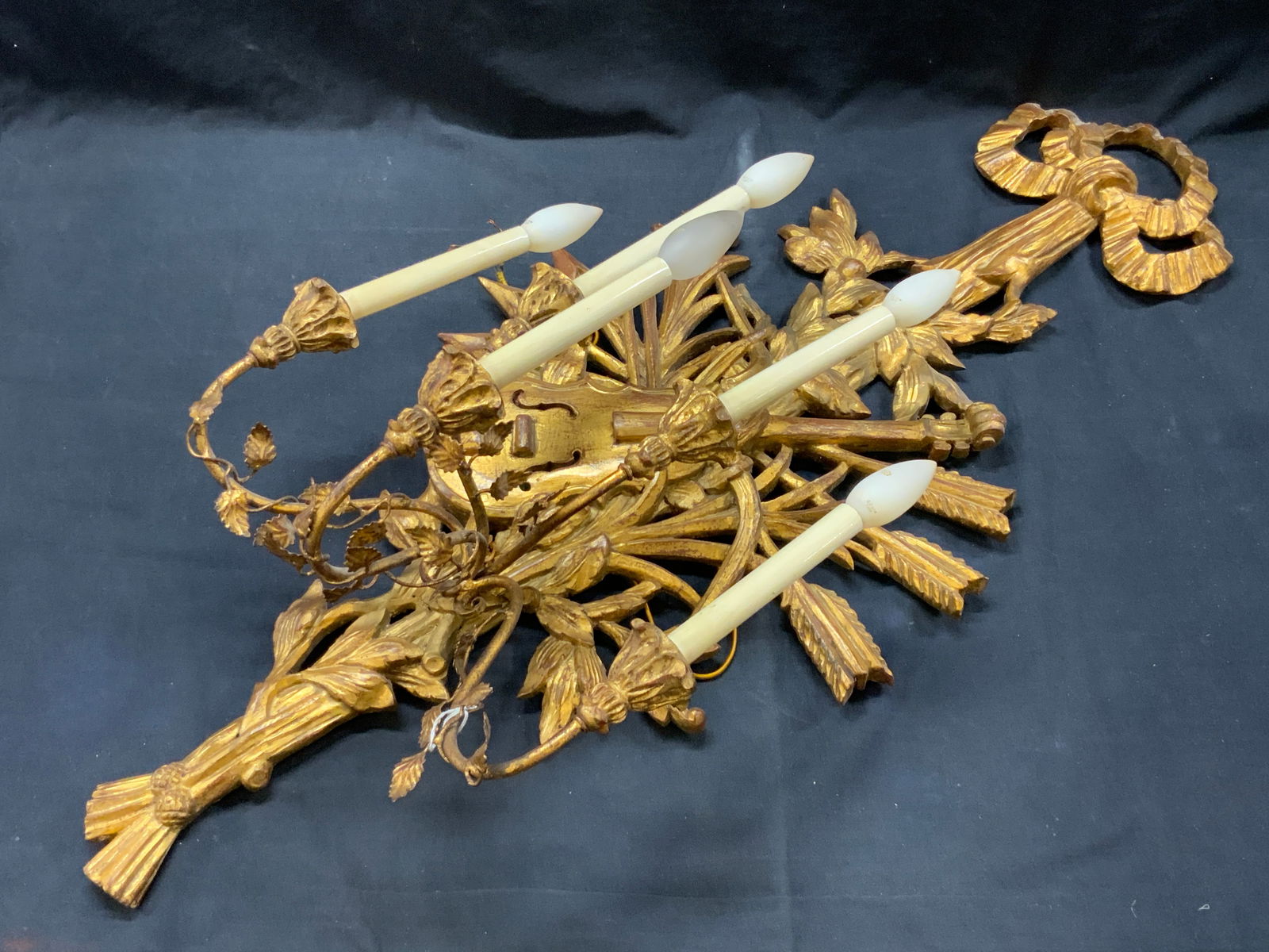 Vintage Gilt Wood Five Light Wall Sconce, Italy (1 of 10)