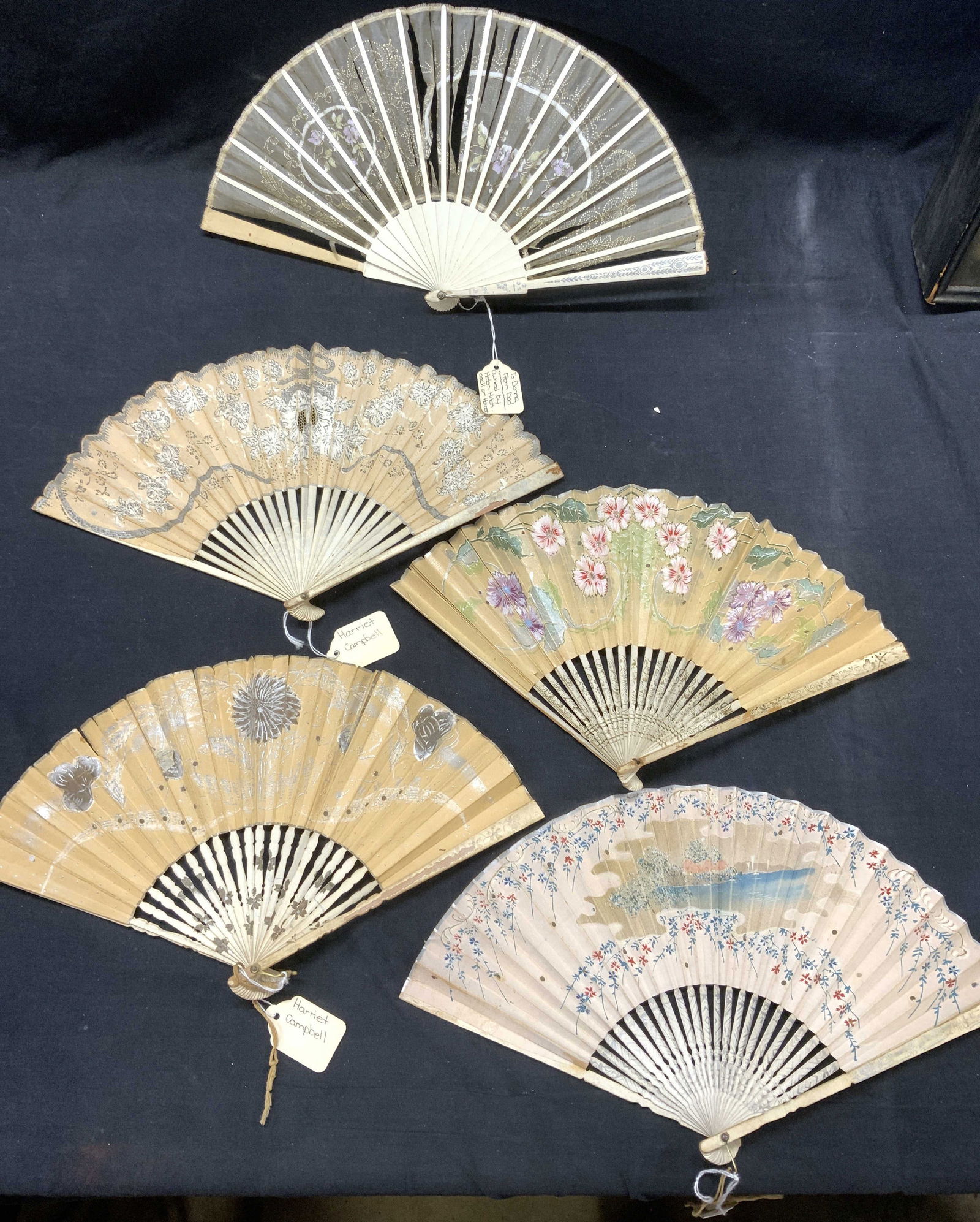 Lot 5 19th Century Wood & Painted Paper Fans (1 of 9)