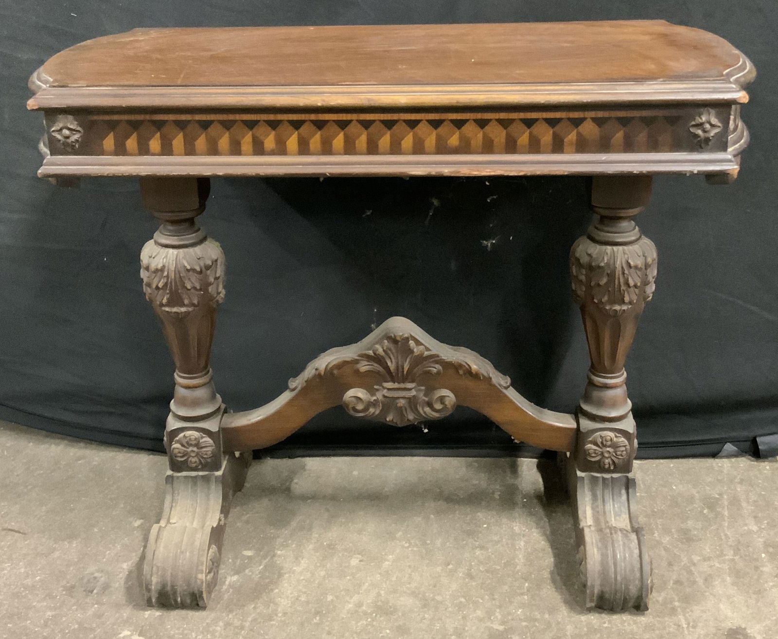 Antique Carved & Inlaid Wood Side Table (1 of 11)