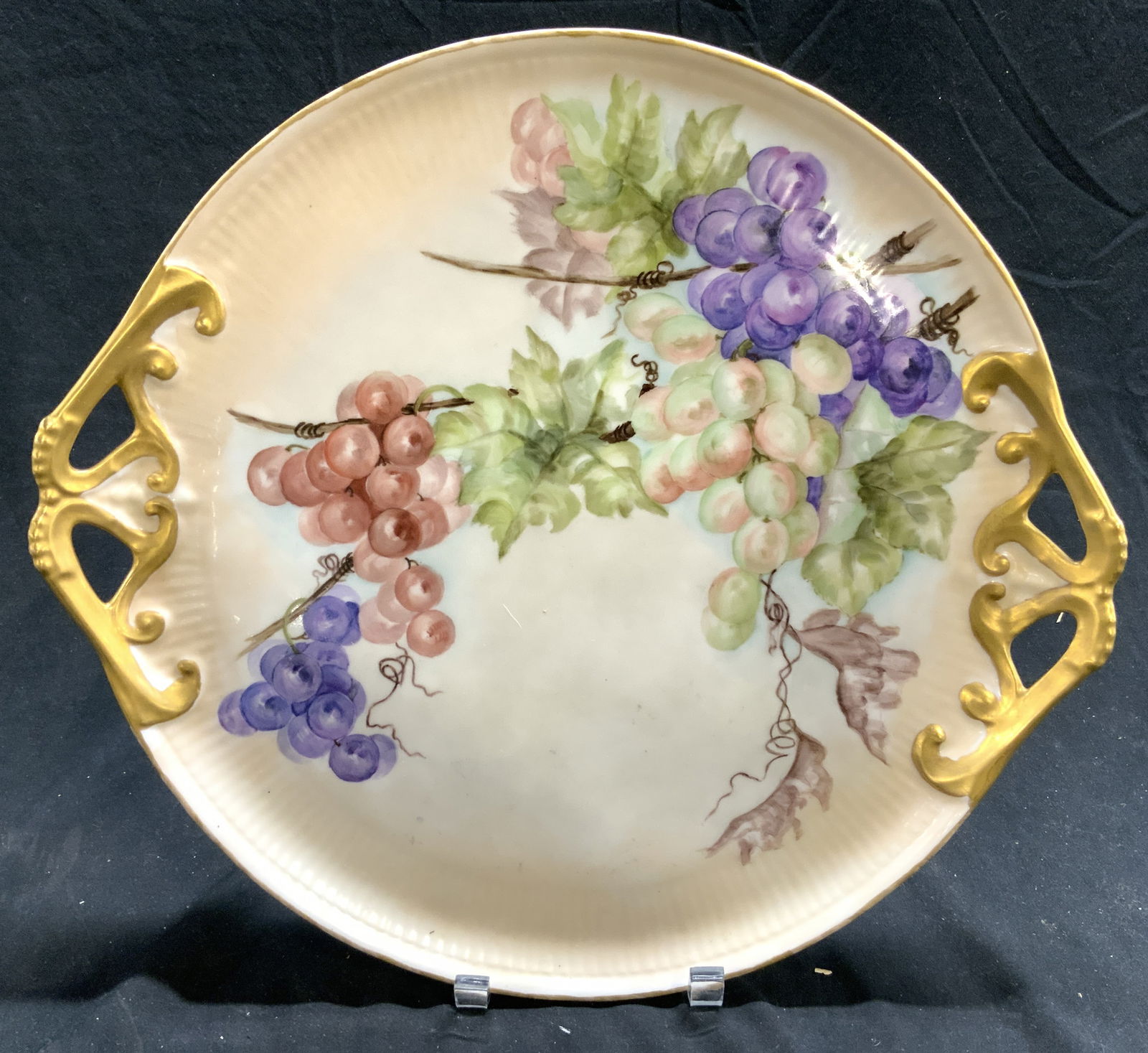 AM GREY Signed Painted Porc Tray W Gilt Handles (1 of 7)