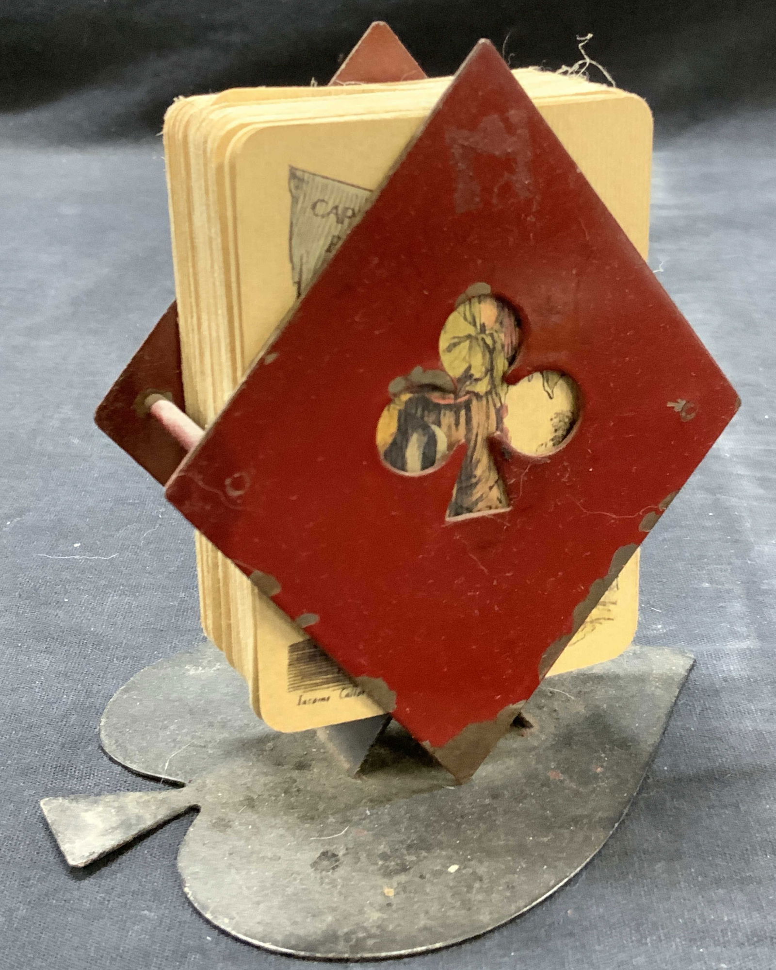 Vtg Painted Iron Playing Card Holder W Cards (1 of 8)