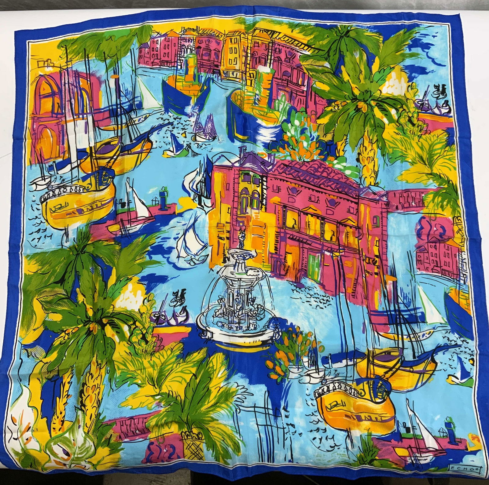 Echo Blue Silk Graphic Print Scarf (1 of 8)