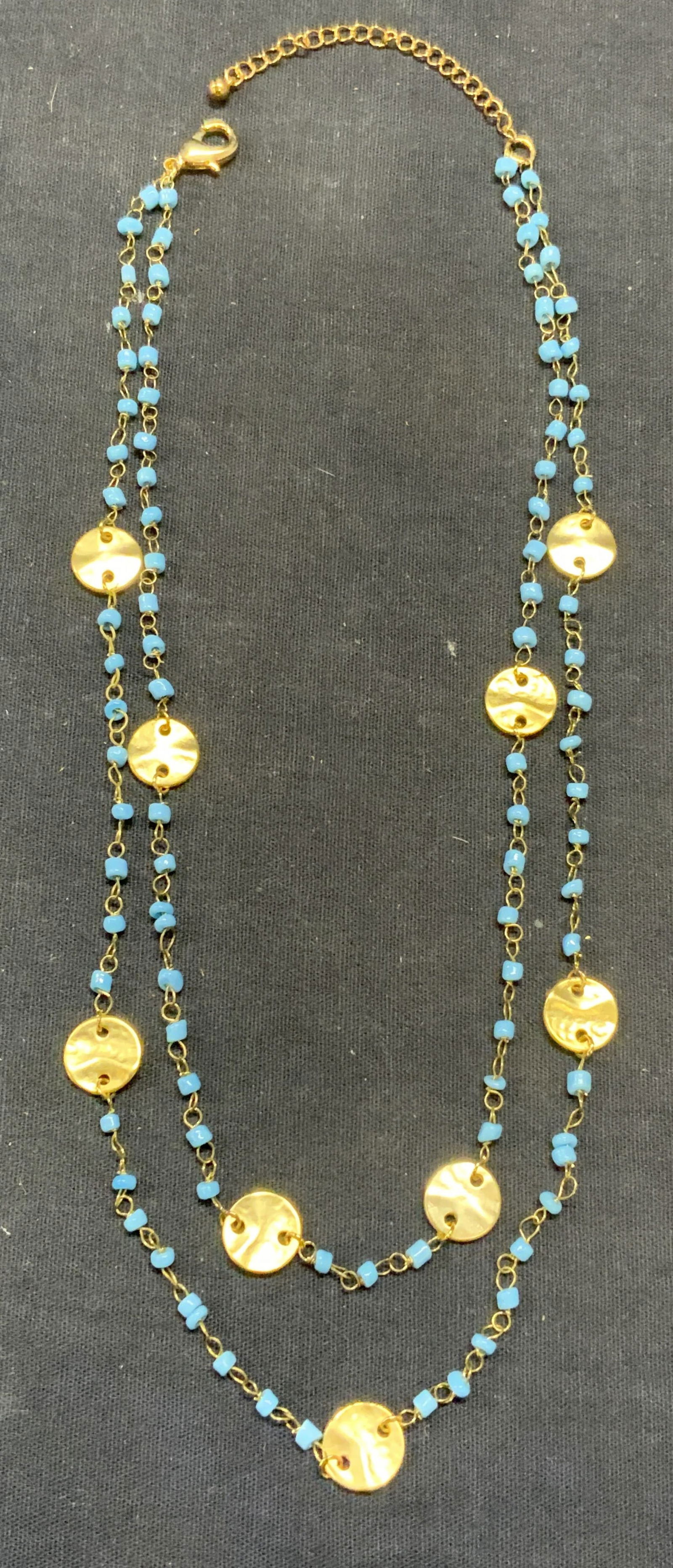 Gold Tone Blue Beaded Necklace (1 of 6)