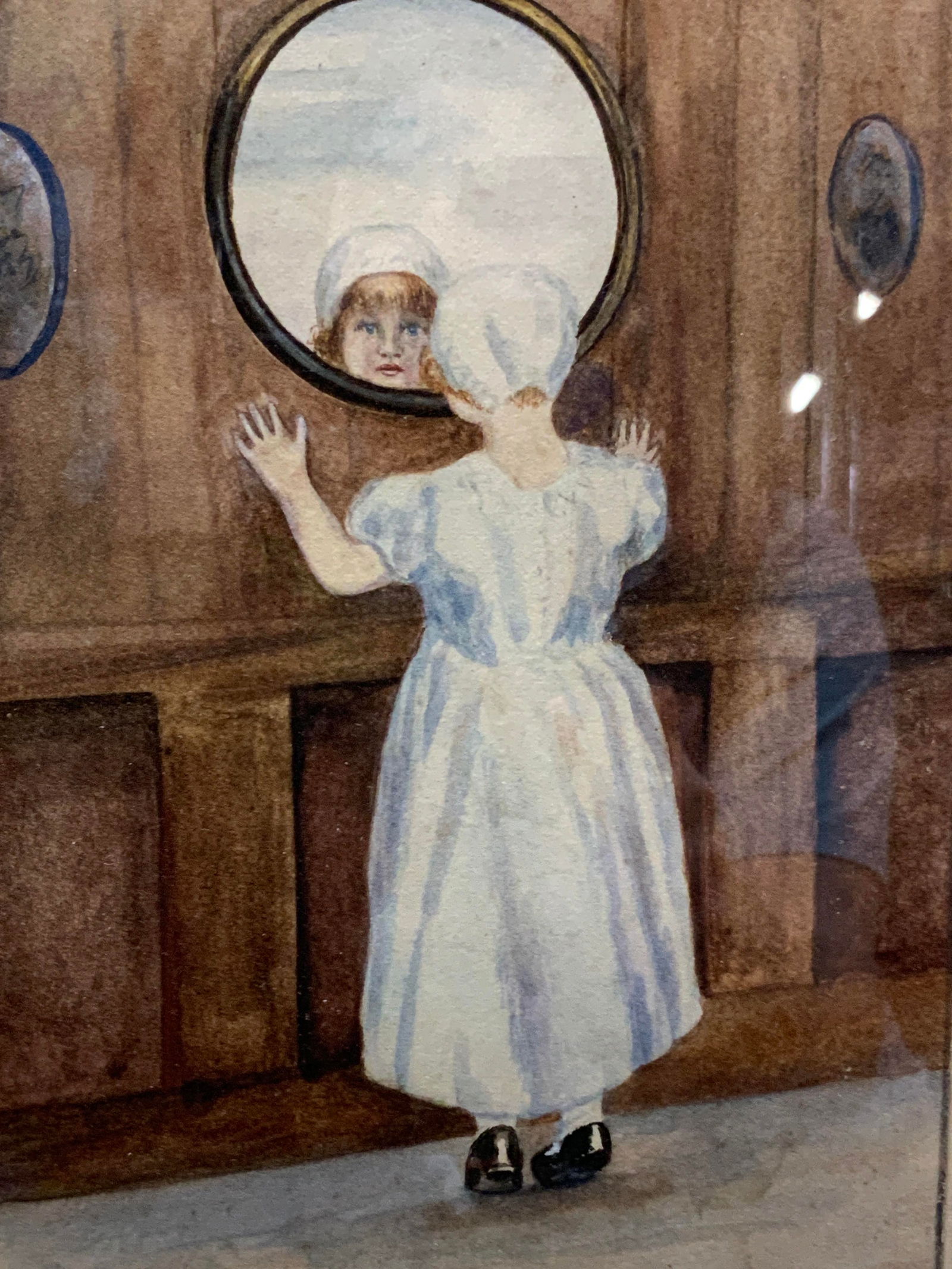 Vtg Girl In Mirror Watercolor, Framed (1 of 7)