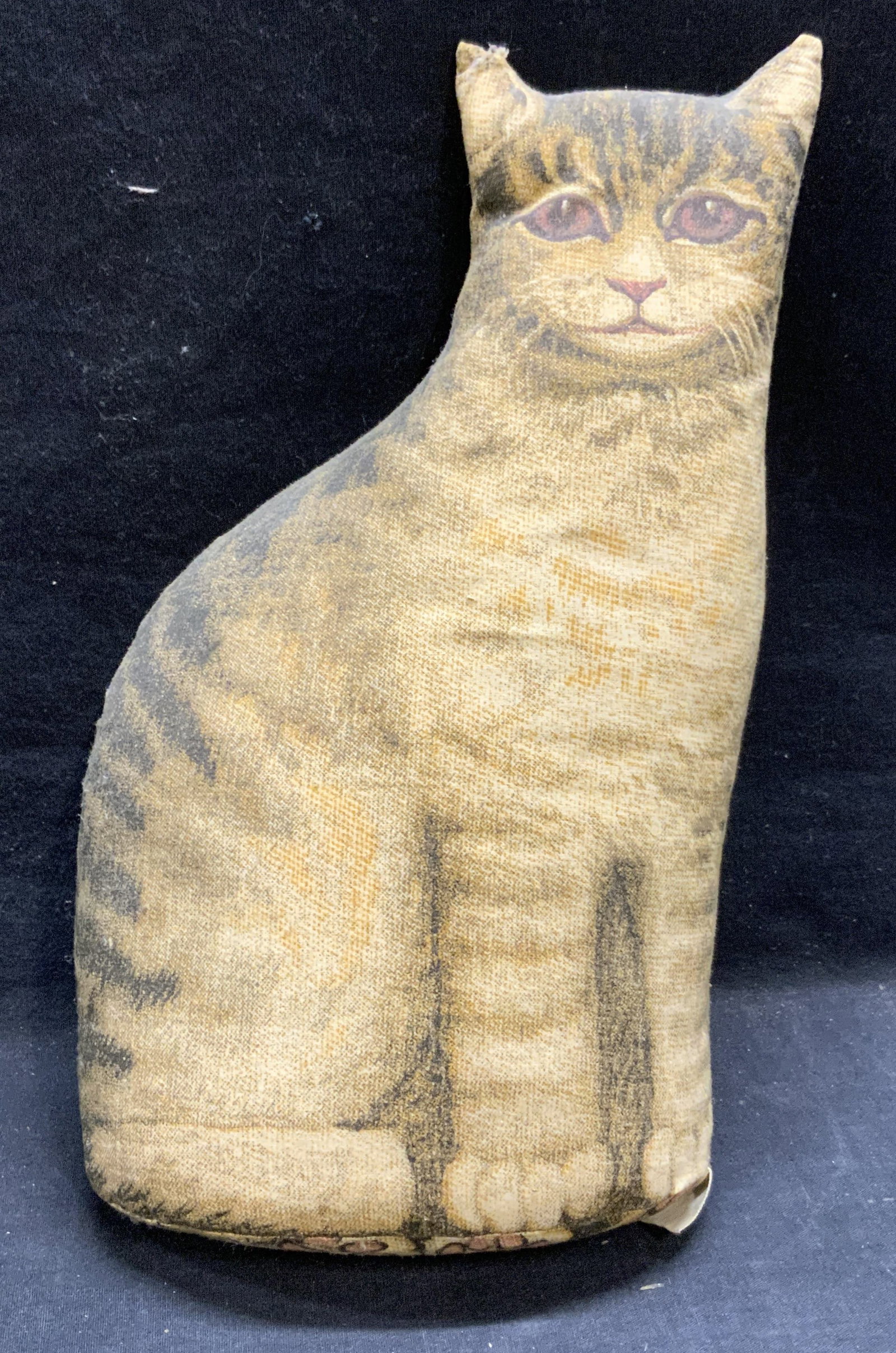 Toy Works Cat Figural Throw Pillow: The Toy Works cat figural print throw pillow. Measures approx. 7 x 4 x 13 inches. Some wear to material consistent with exposure. The toy works, the toy works pillow, cat pillow, throw pillow, accent 