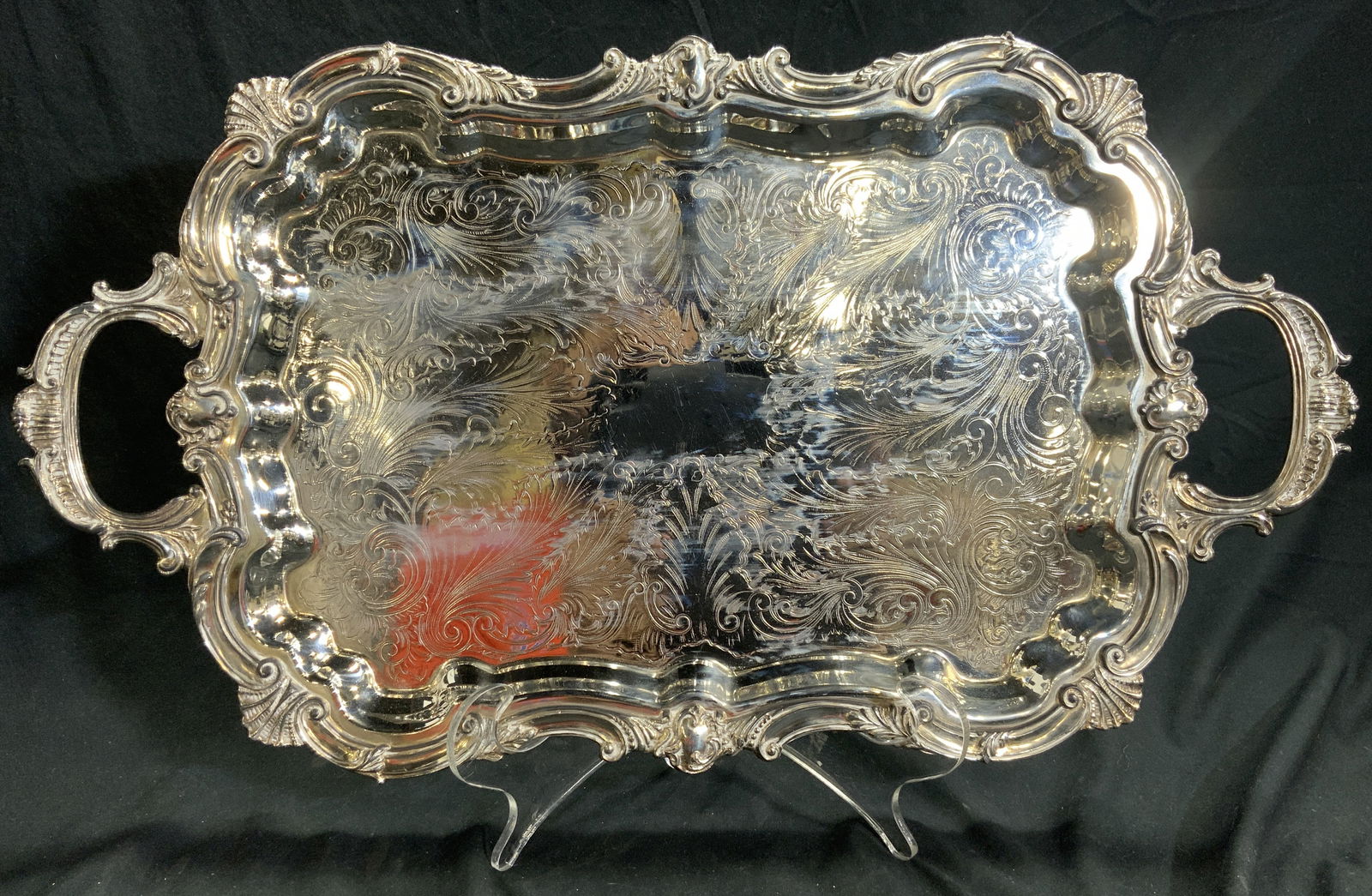 Silver On Copper Ornate Footed Vntg Serving Tray (1 of 8)