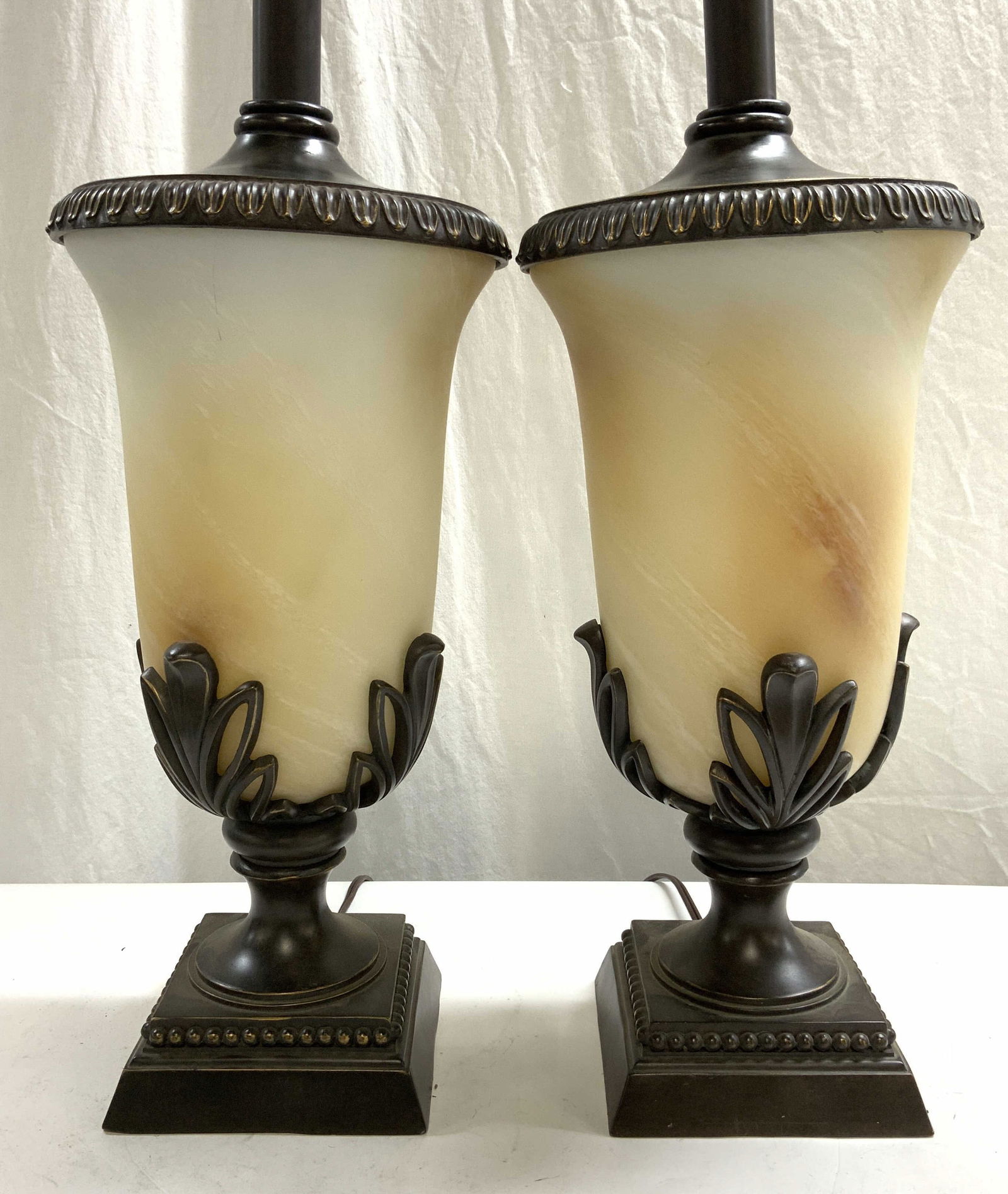 Pair Neoclassical Style Glass & Metal Tbl Lamps (1 of 7)