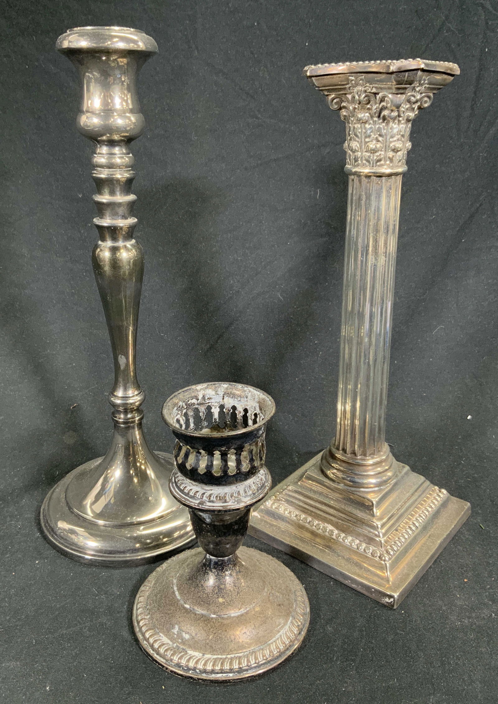 Lot3 Sterling Silver & Silv Plated Candlesticks (1 of 8)