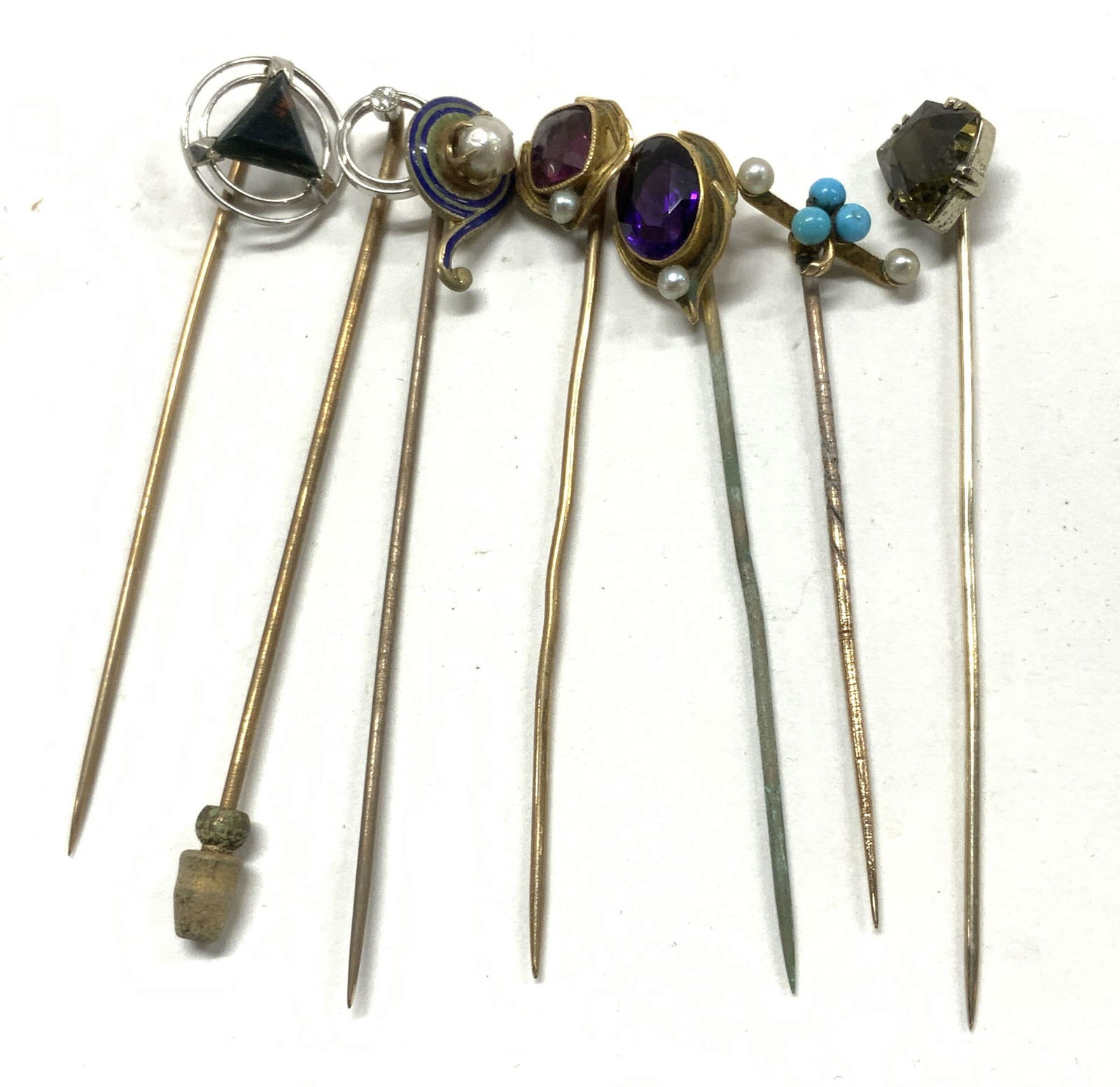 Antique 12k &14k Gold & Gemstone Stick Pins, 7 (1 of 8)