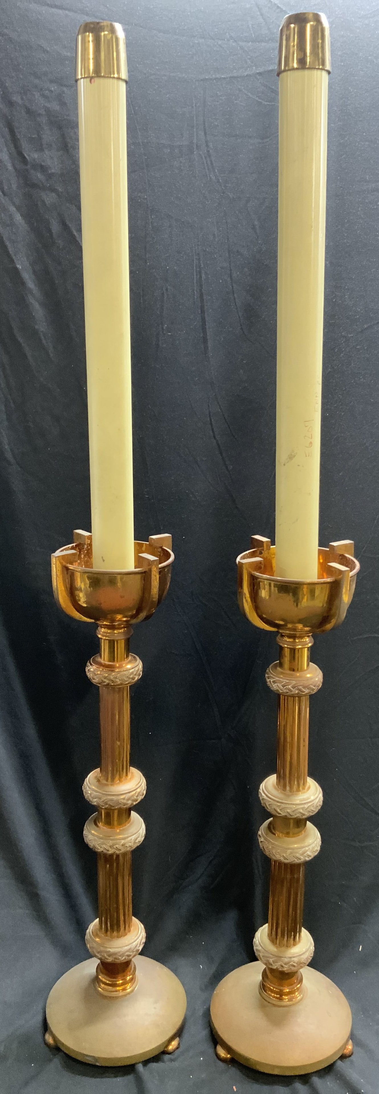 Vntg Pair XL Copper Altar Candlesticks 50 in (1 of 8)