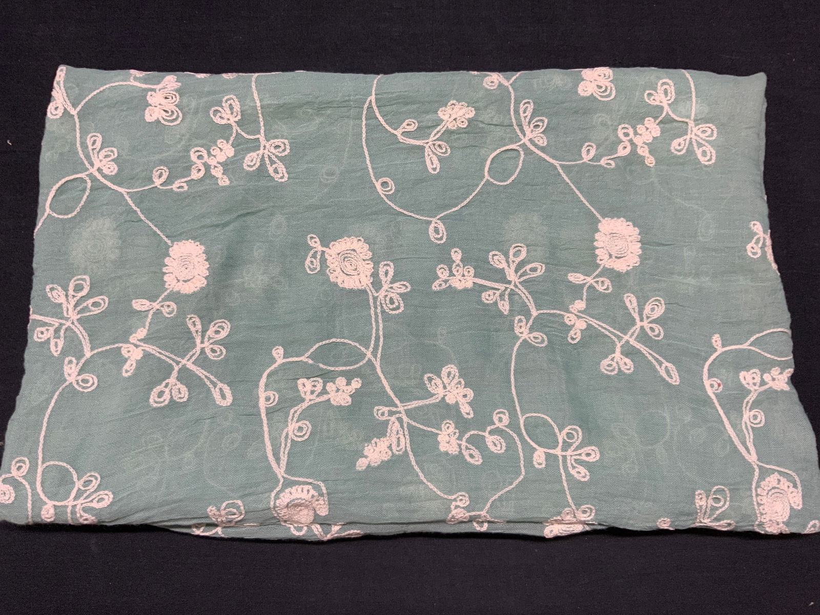 Crewel Embroidered Flower Milk Green Shawl/ Wrap (1 of 7)