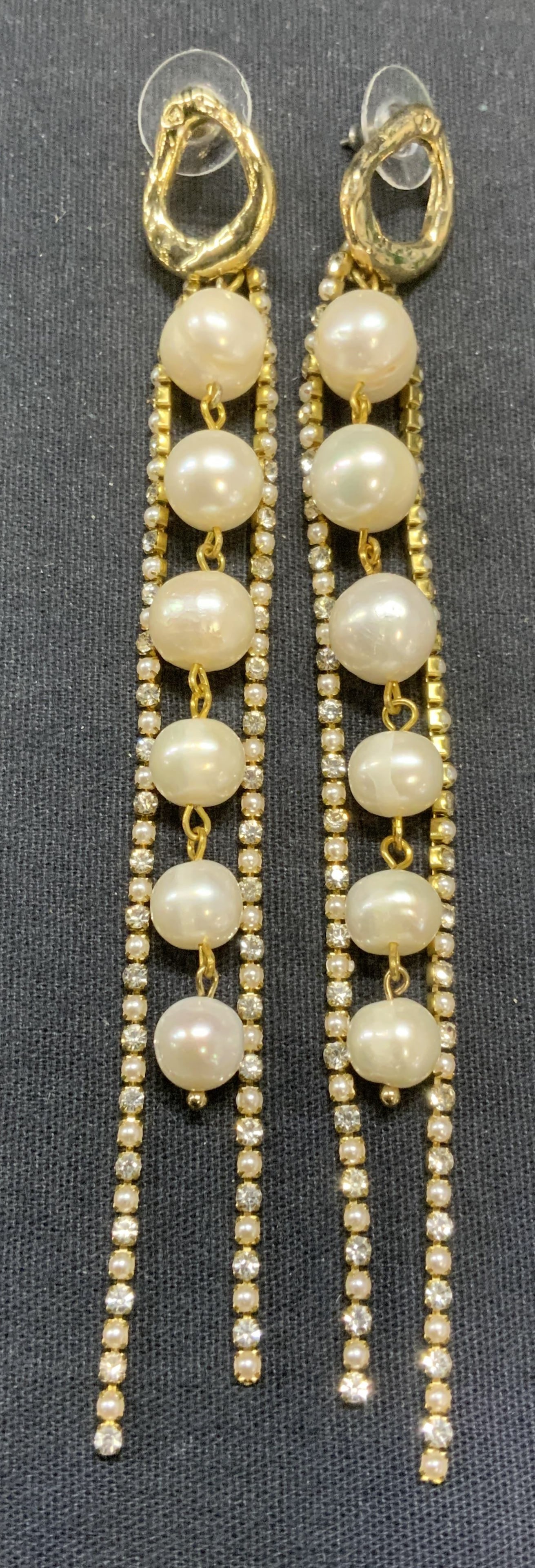 Gold Tone Crystal & Pearl Dangle Earrings (1 of 6)