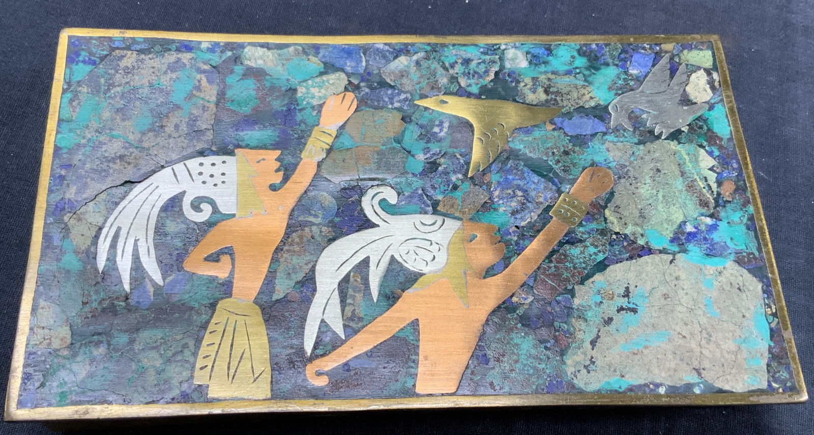 Brass & Stone Crafted Tribal Style Box, Mexico (1 of 9)