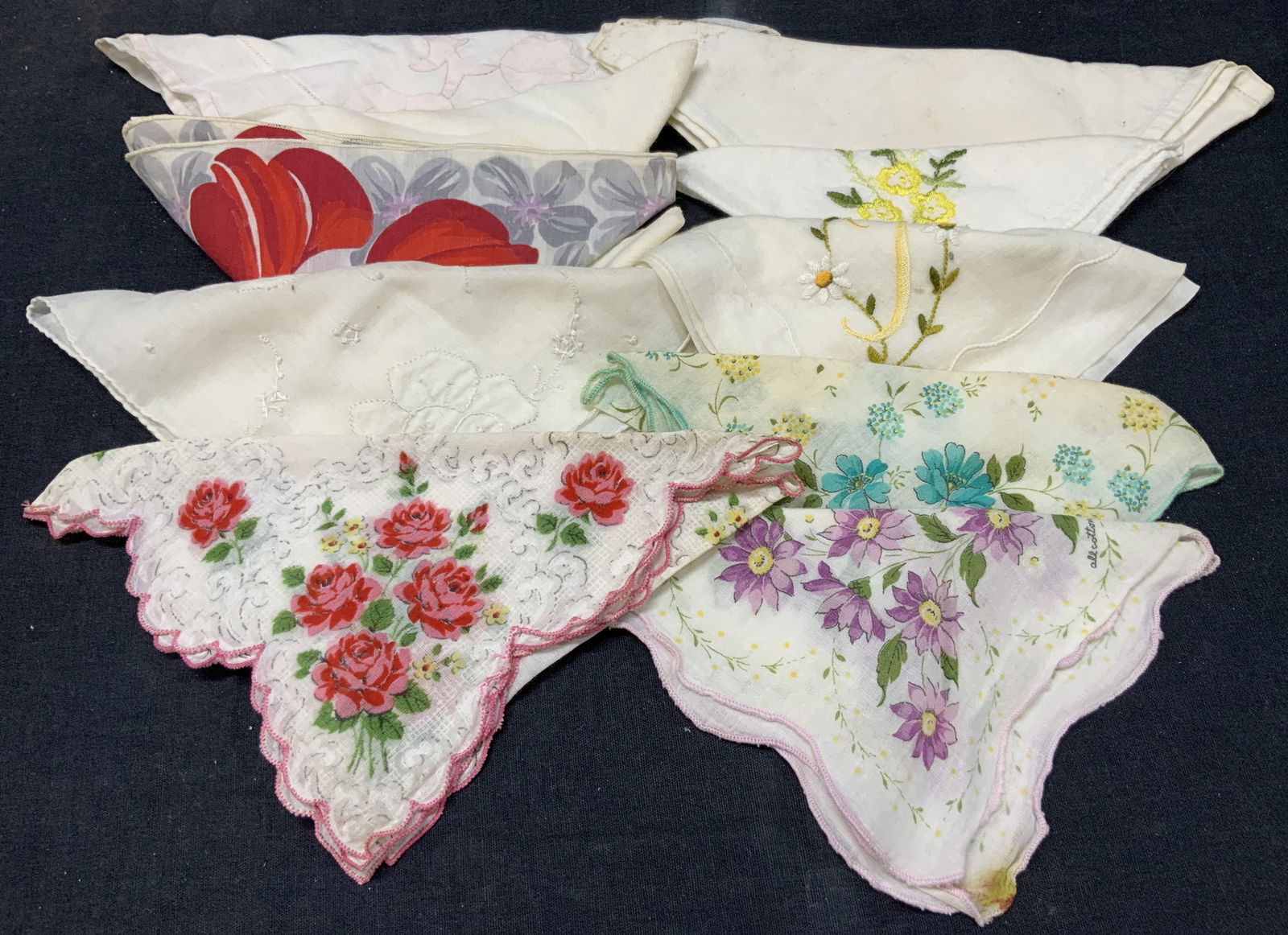 Lot 10 Vtg Embroidered Cotton & Silk Handkerchiefs (1 of 12)