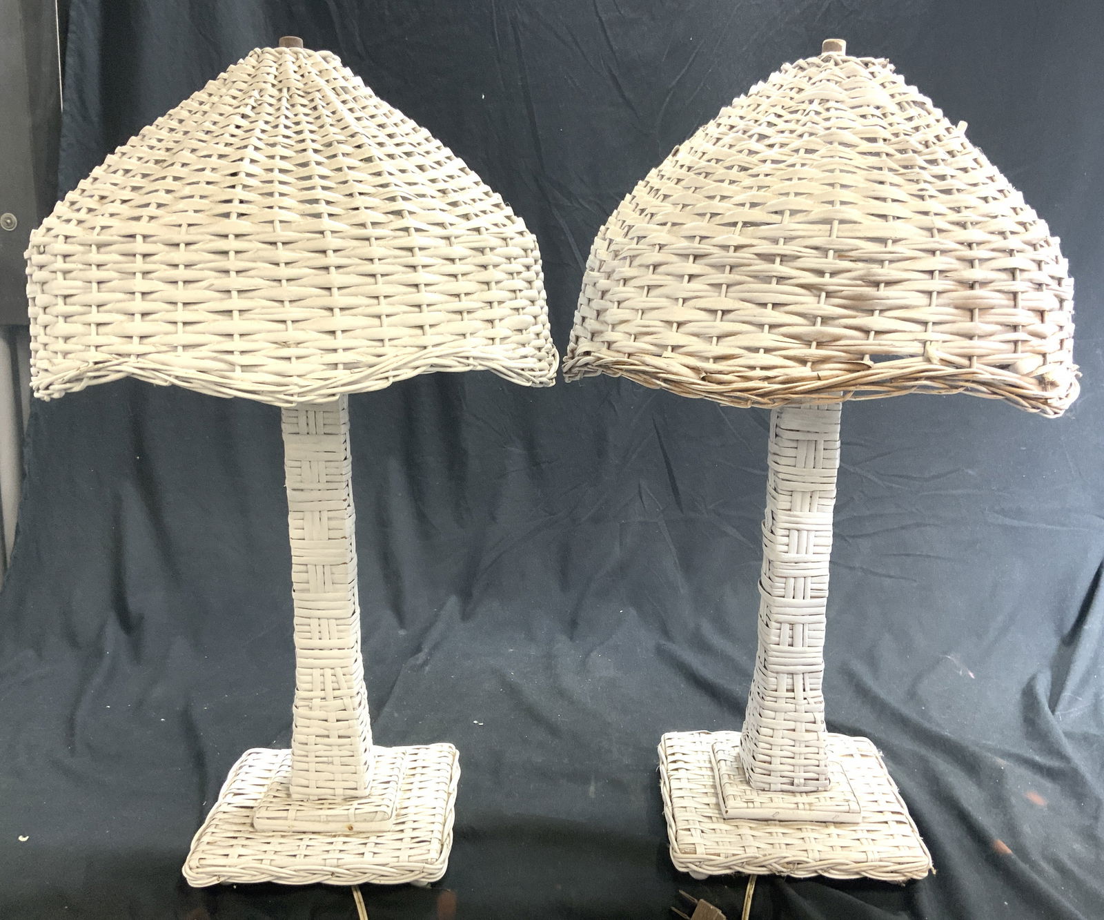 Pair Vintage Woven Wicker Table Lamps (1 of 7)