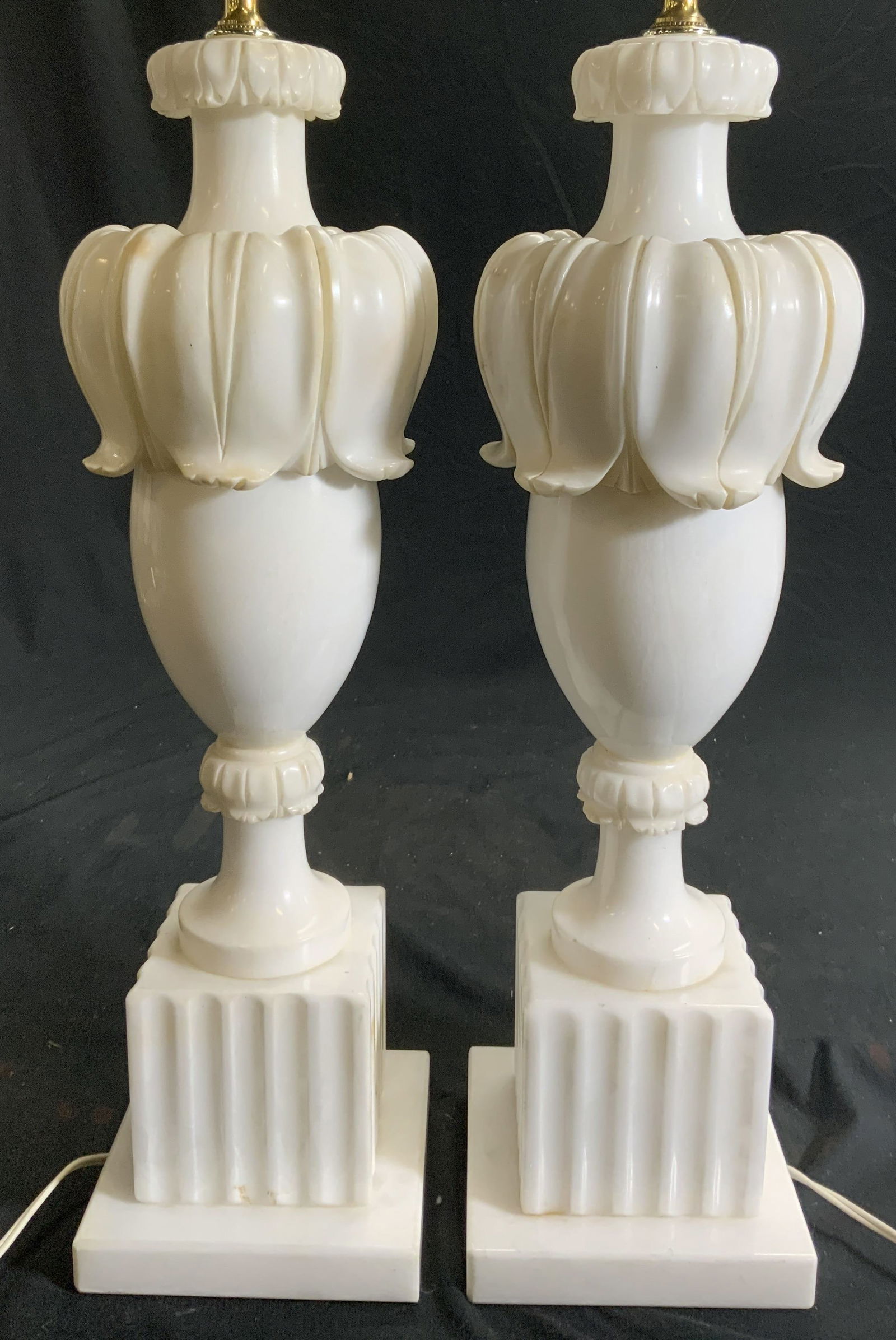 Pair Vntg Marble Table Lamps White (1 of 7)