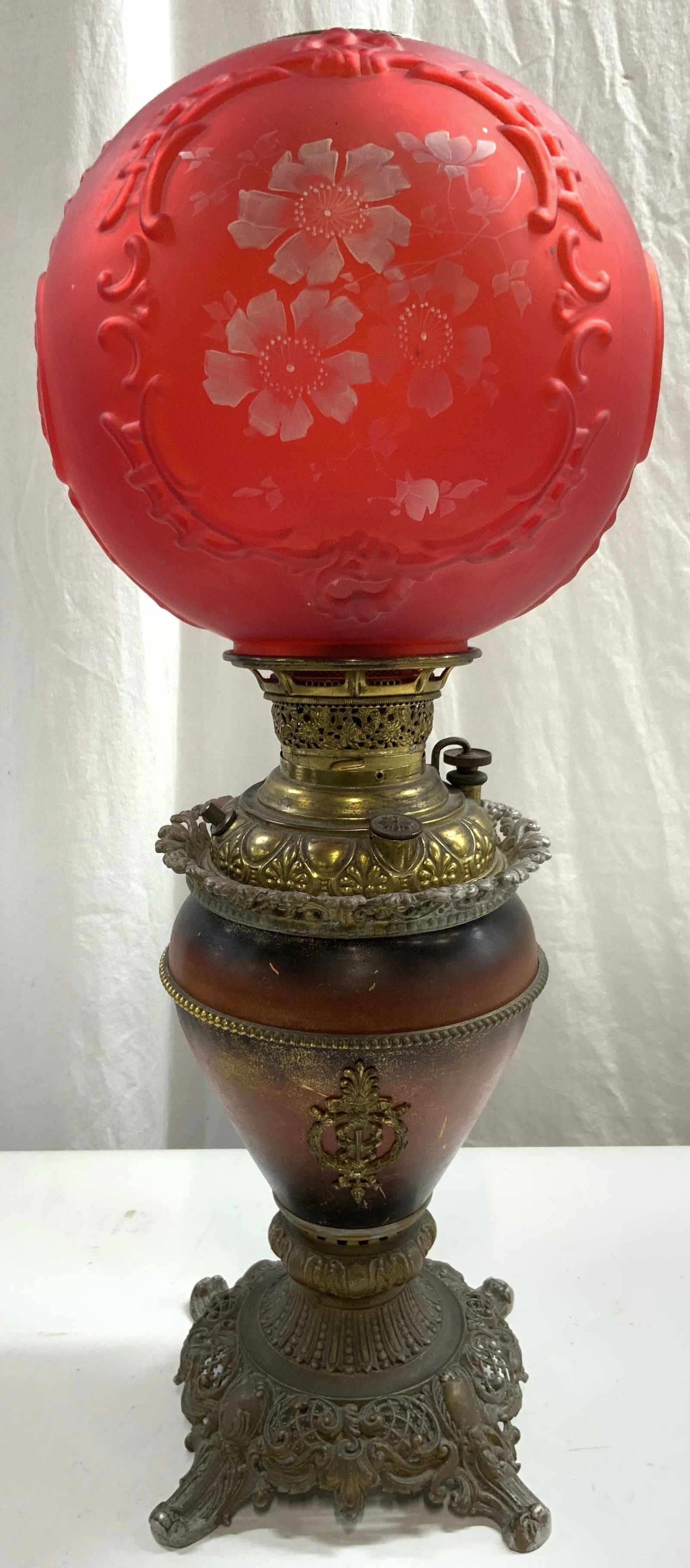 Red Satin Glass Gone W The Wind Lamp (1 of 9)