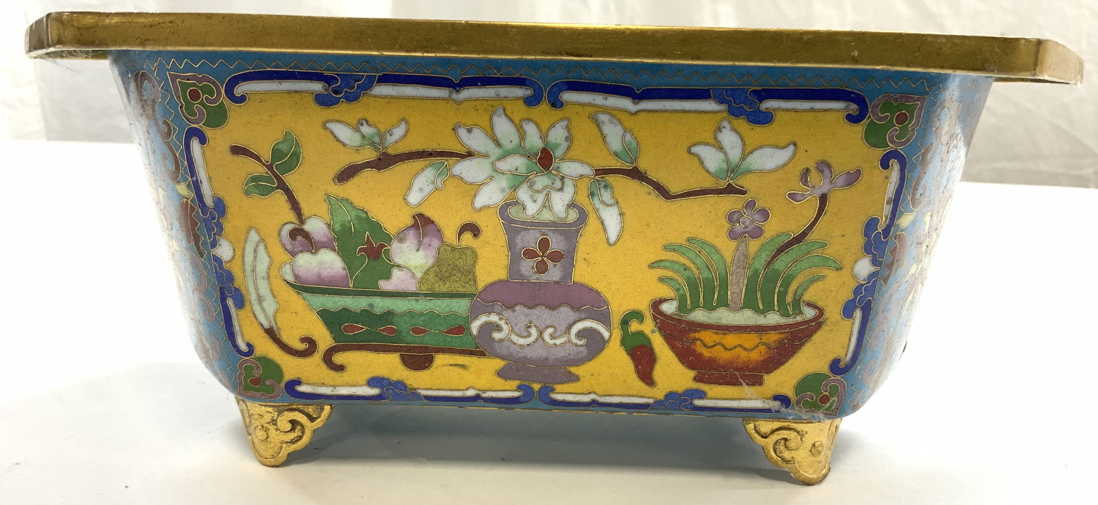 Vtg Asian Footed Enamel Cloisonne Planter Vessel (1 of 9)