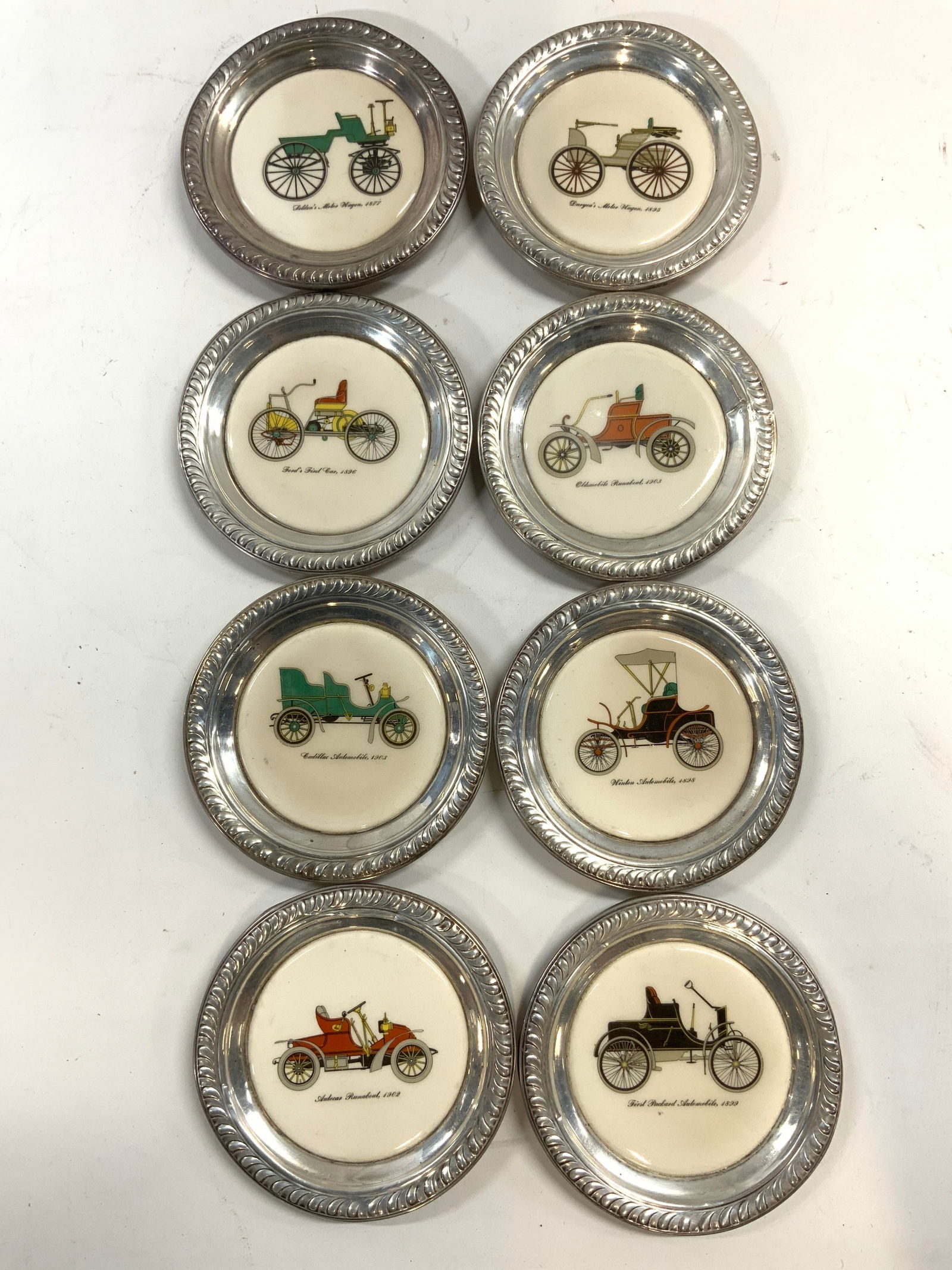 STERLING SILVER Rim Set 8 Porcelain Coasters (1 of 10)
