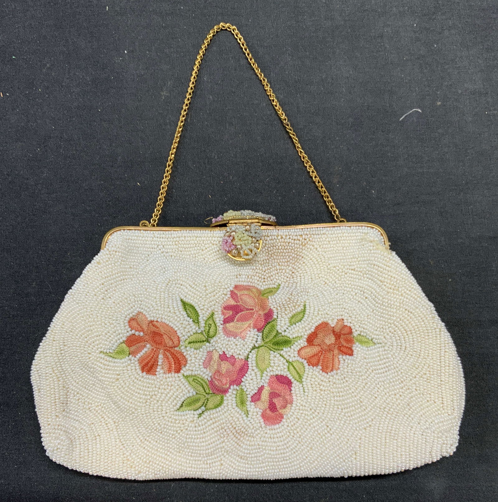 Vtg Allman Et Fils White Beaded Handbag, France (1 of 6)